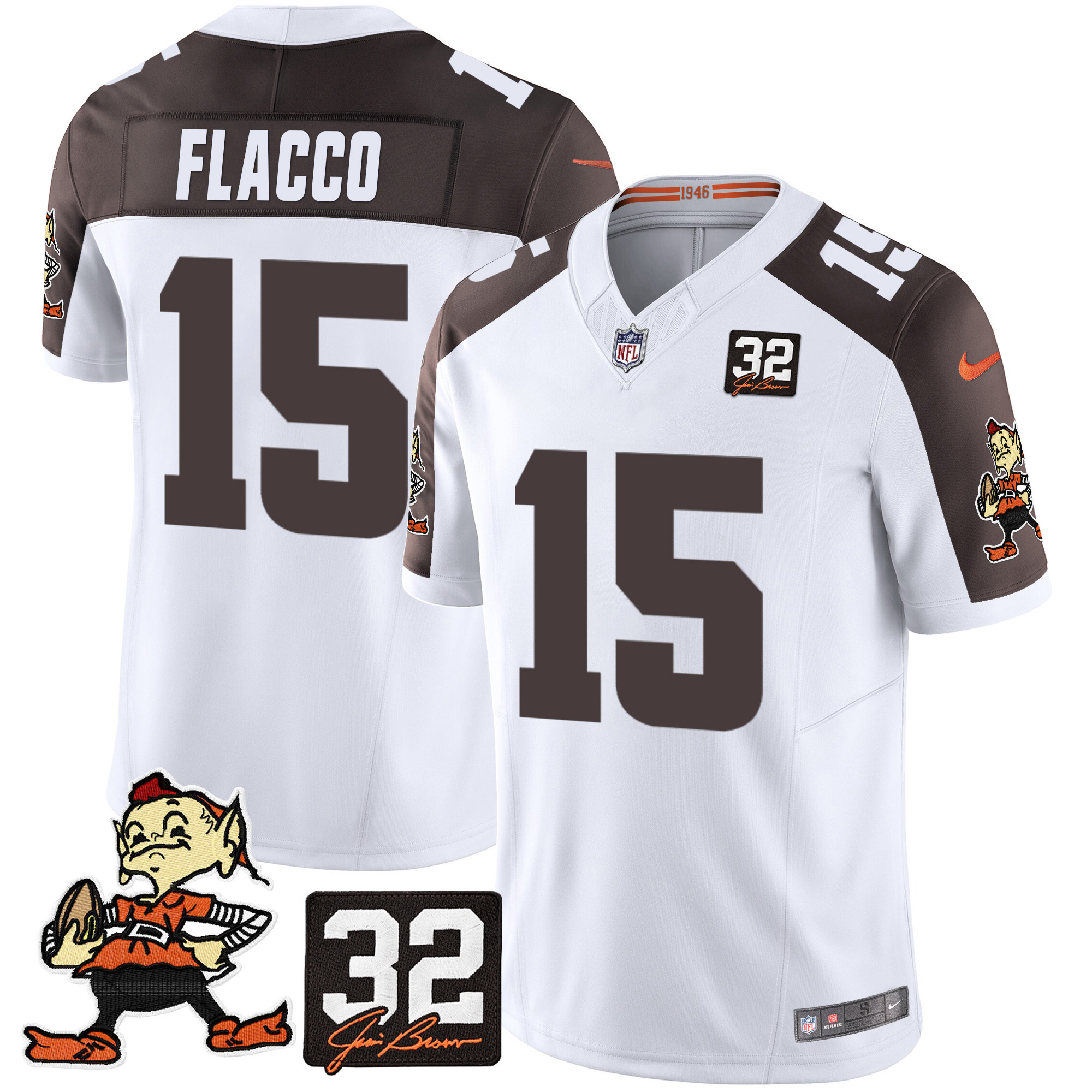 Men's Joe Flacco Cleveland Browns #32 Jim Brown Memorial Patch Vapor Limited Inverted Jersey V2 - All Stitched