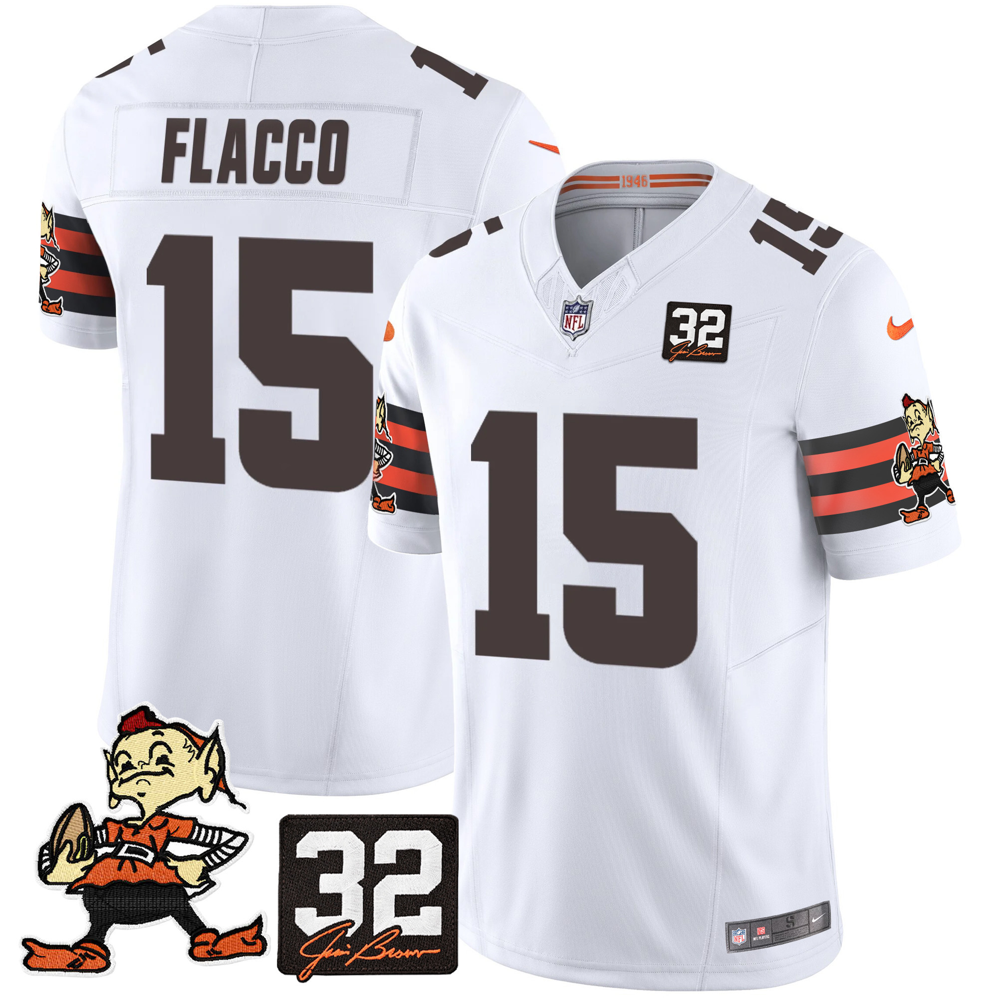 Men's Joe Flacco Cleveland Browns #32 Jim Brown Memorial Patch Vapor Limited White Jersey V2 - All Stitched