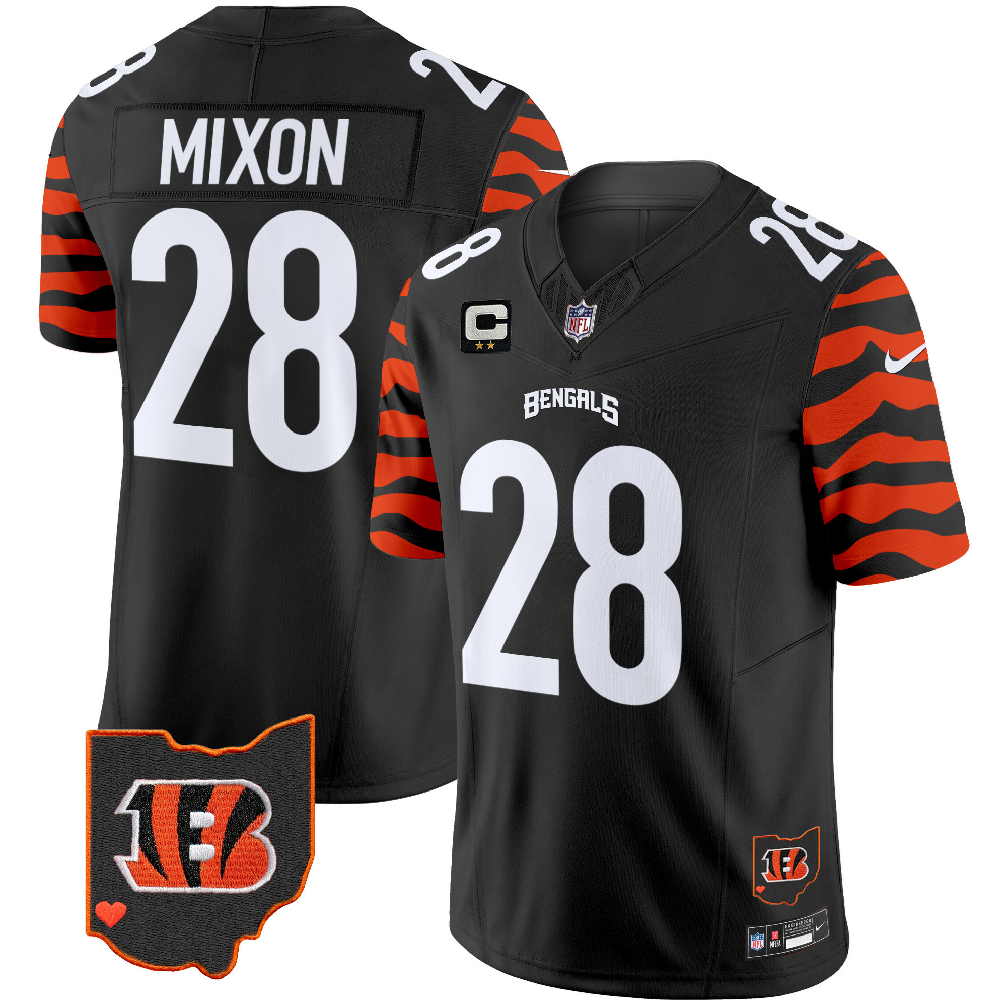 Men's Joe Mixon Cincinnati Bengals Stripes Vapor Limited Black Jersey - All Stitched
