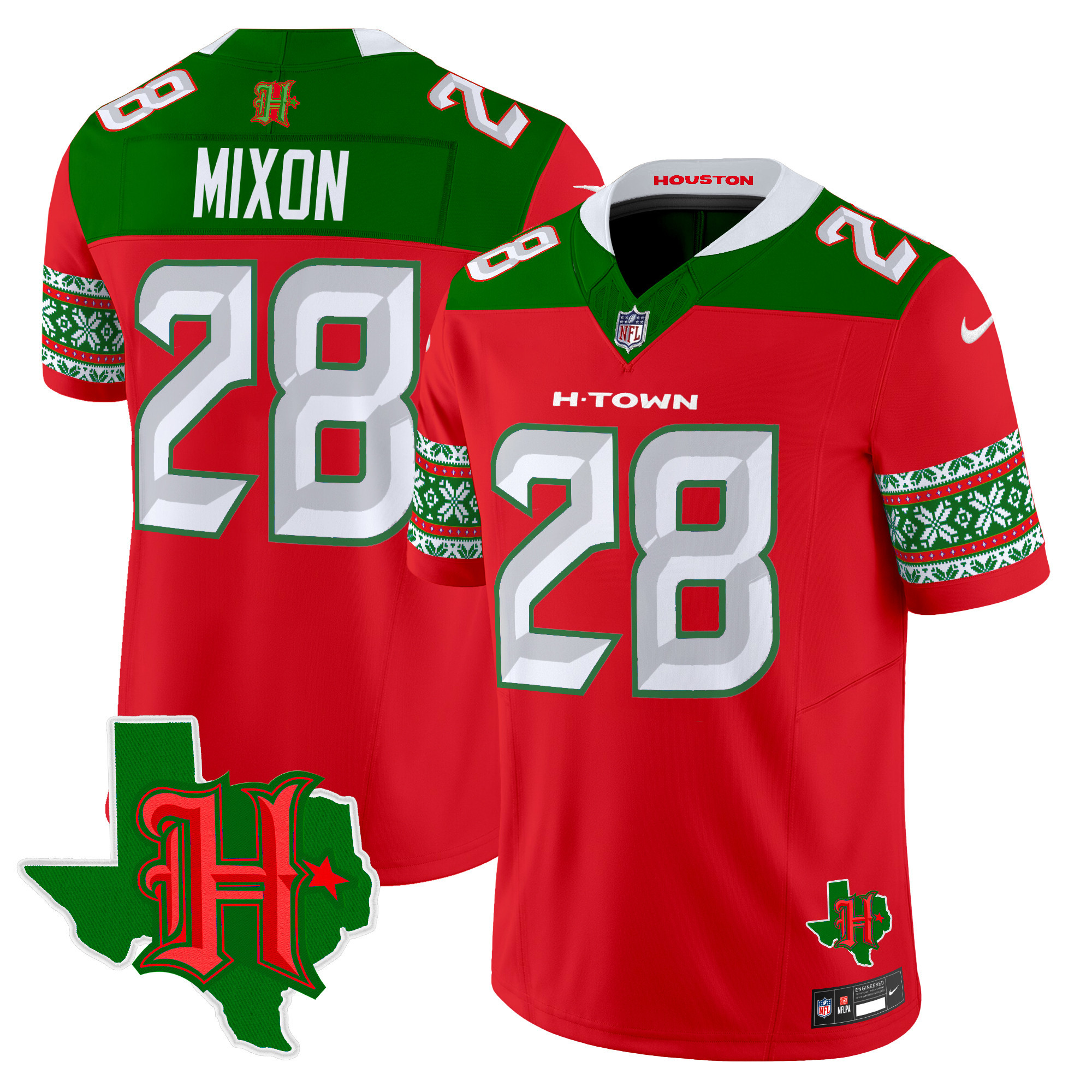 Men's Joe Mixon Houston Texans 2024 Christmas Vapor Limited Red Jersey - All Stitched