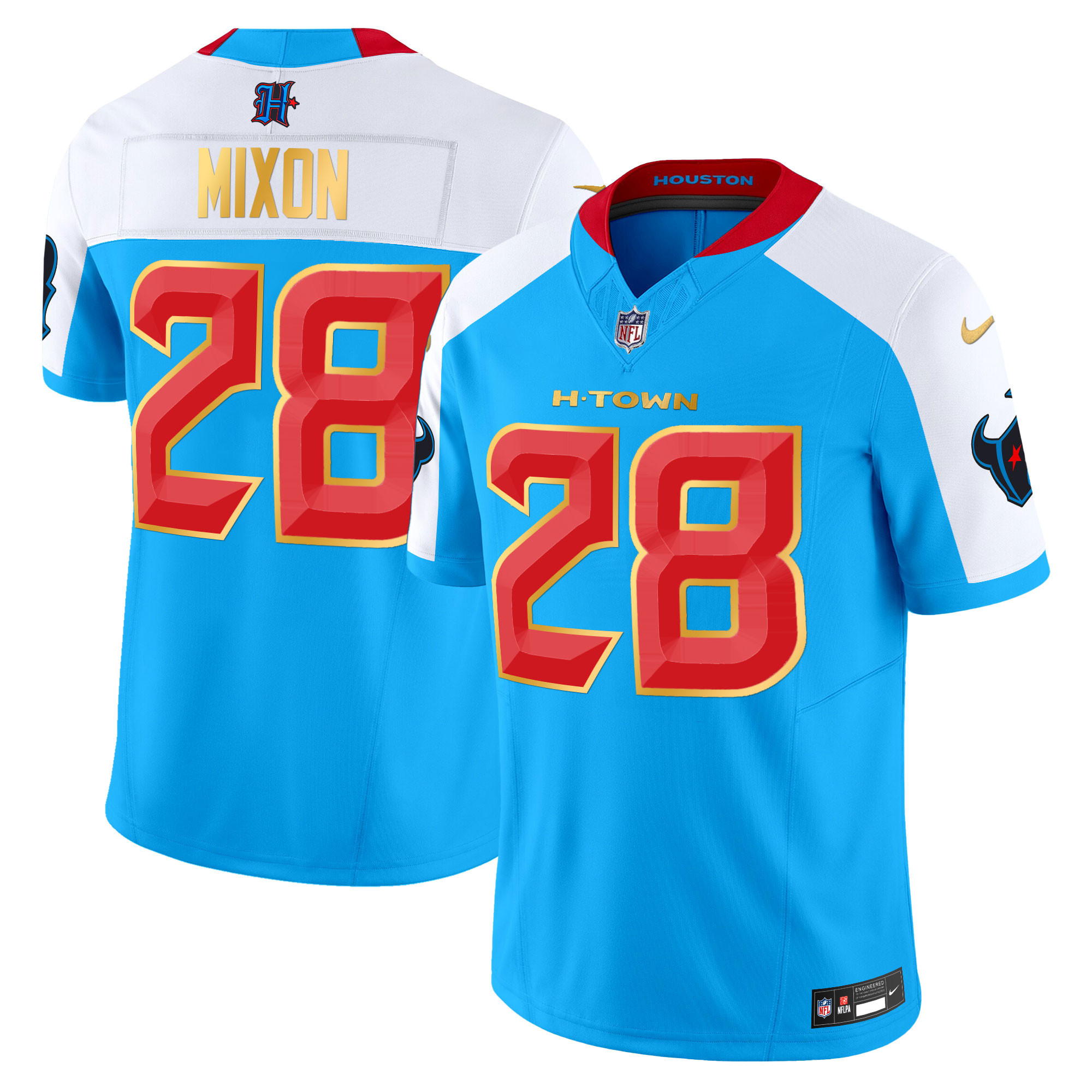 Men's Joe Mixon Houston Texans 2024 Gold Trim Vapor Limited Blue Alternate Jersey - All Stitched