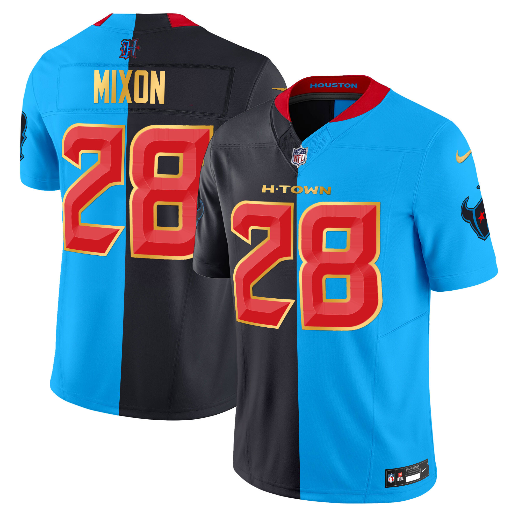 Men's Joe Mixon Houston Texans 2024 Gold Trim Vapor Limited Split Jersey - All Stitched
