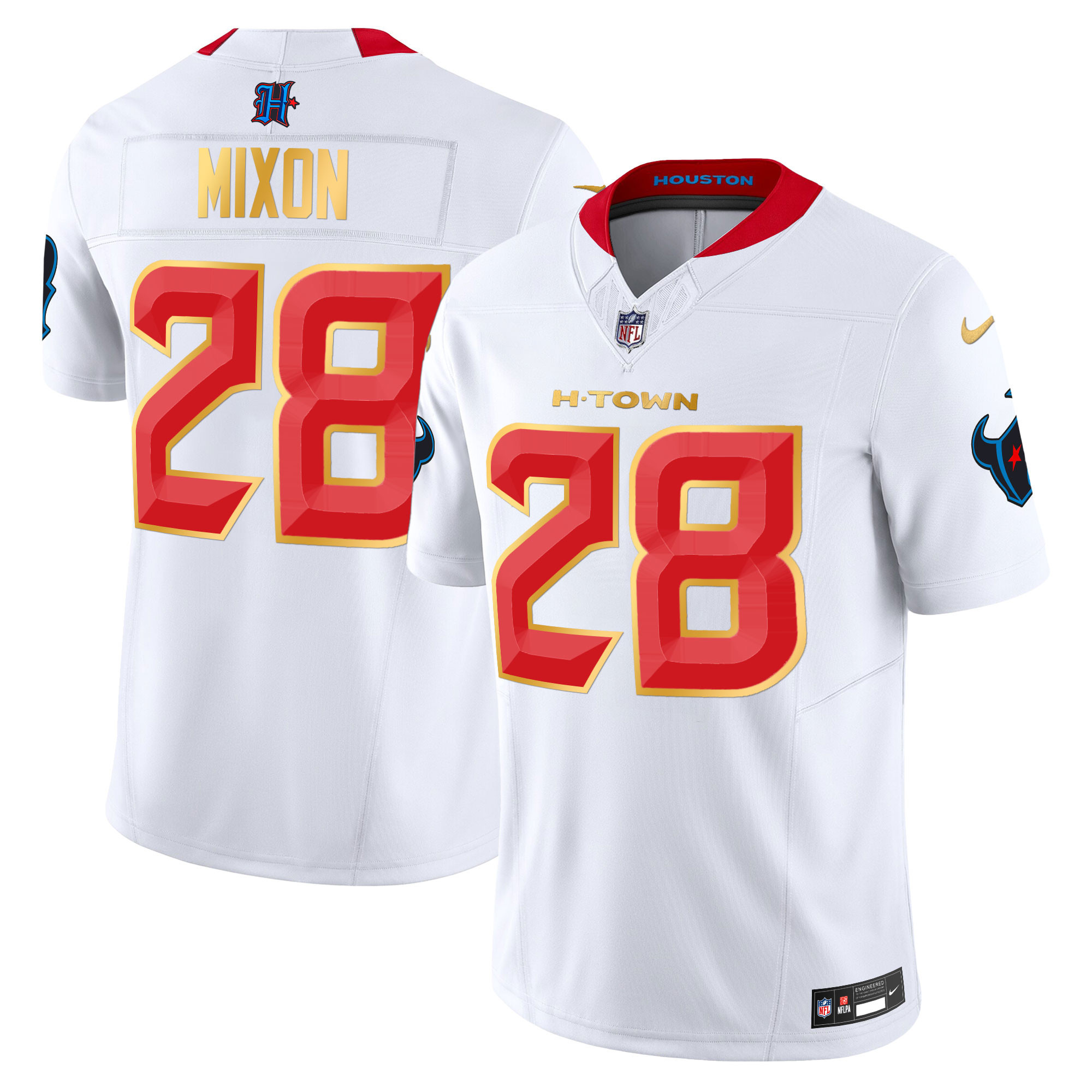 Men's Joe Mixon Houston Texans 2024 Gold Trim Vapor Limited White Jersey - All Stitched