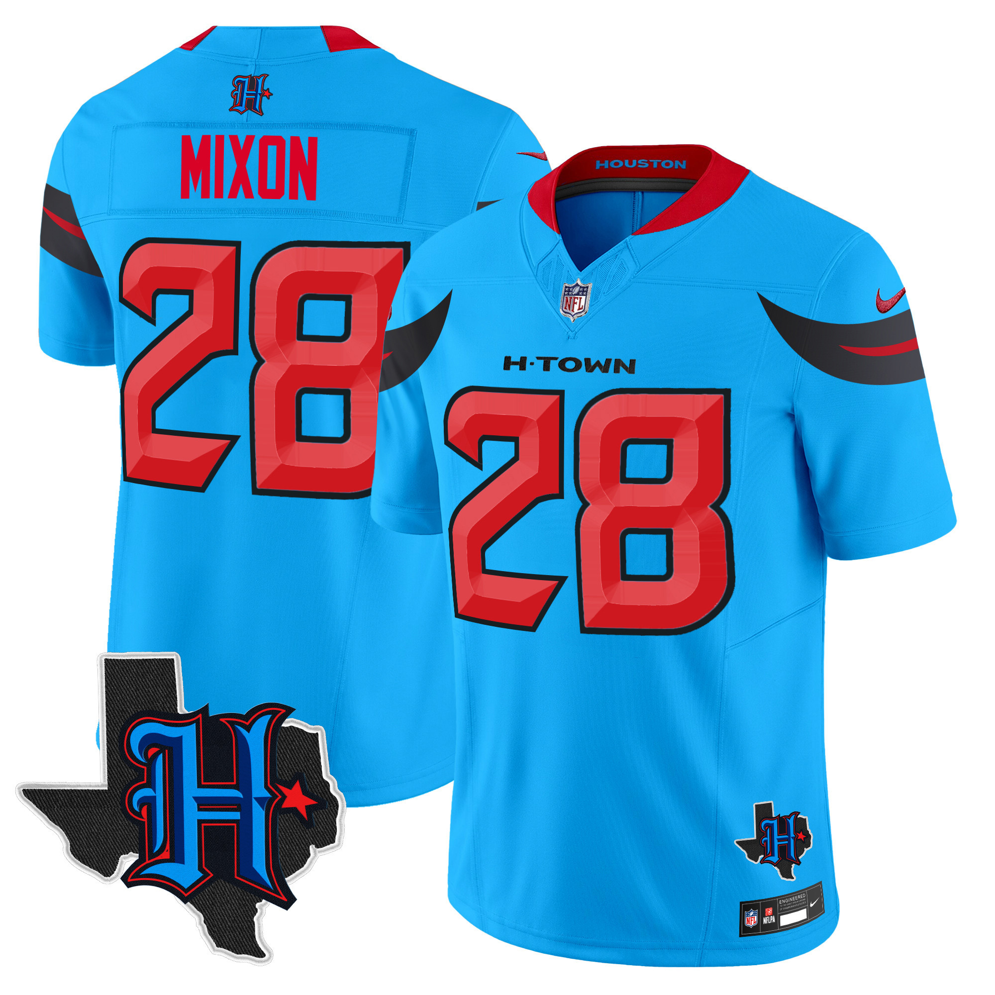 Men's Joe Mixon Houston Texans 2024 Texas Patch Vapor Limited Blue Jersey V3 - All Stitched
