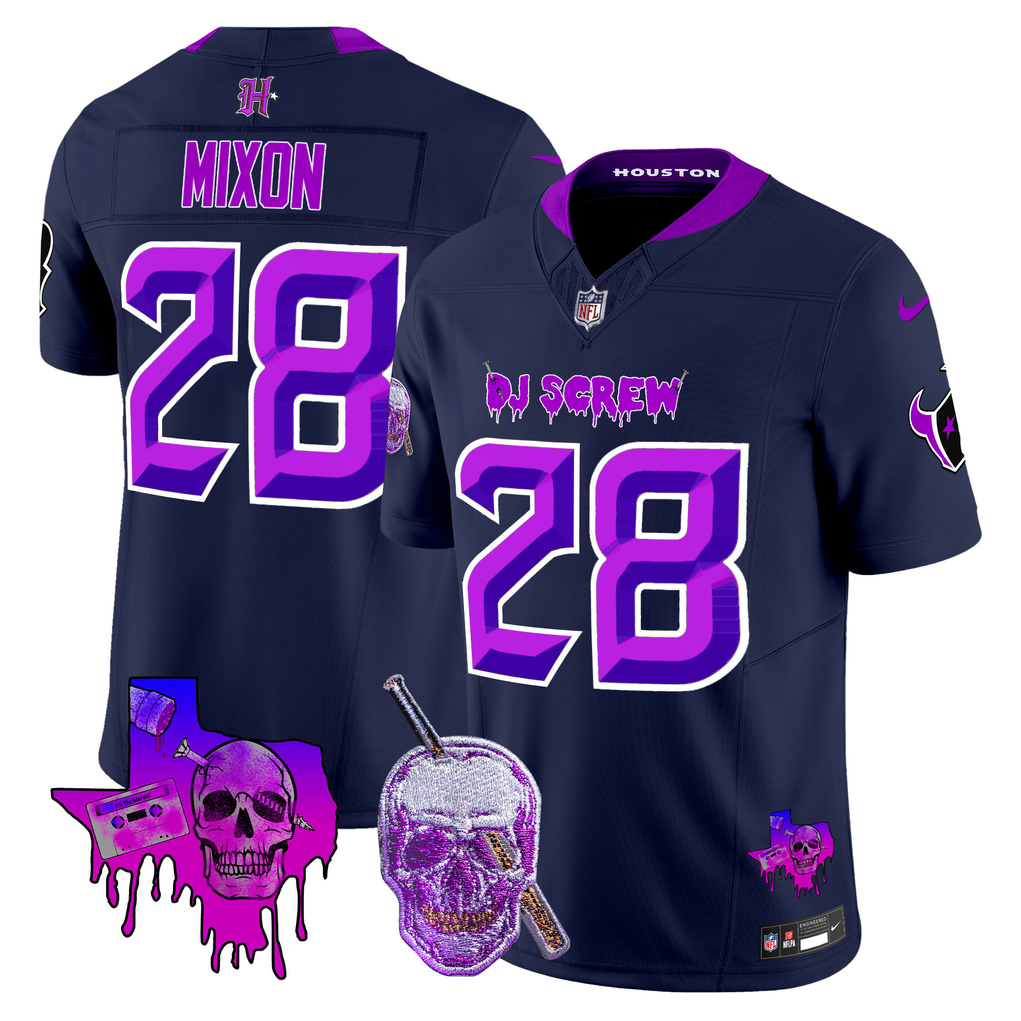 Men's Joe Mixon Houston Texans DJ Screw Vapor Limited Navy Jersey - All Stitched