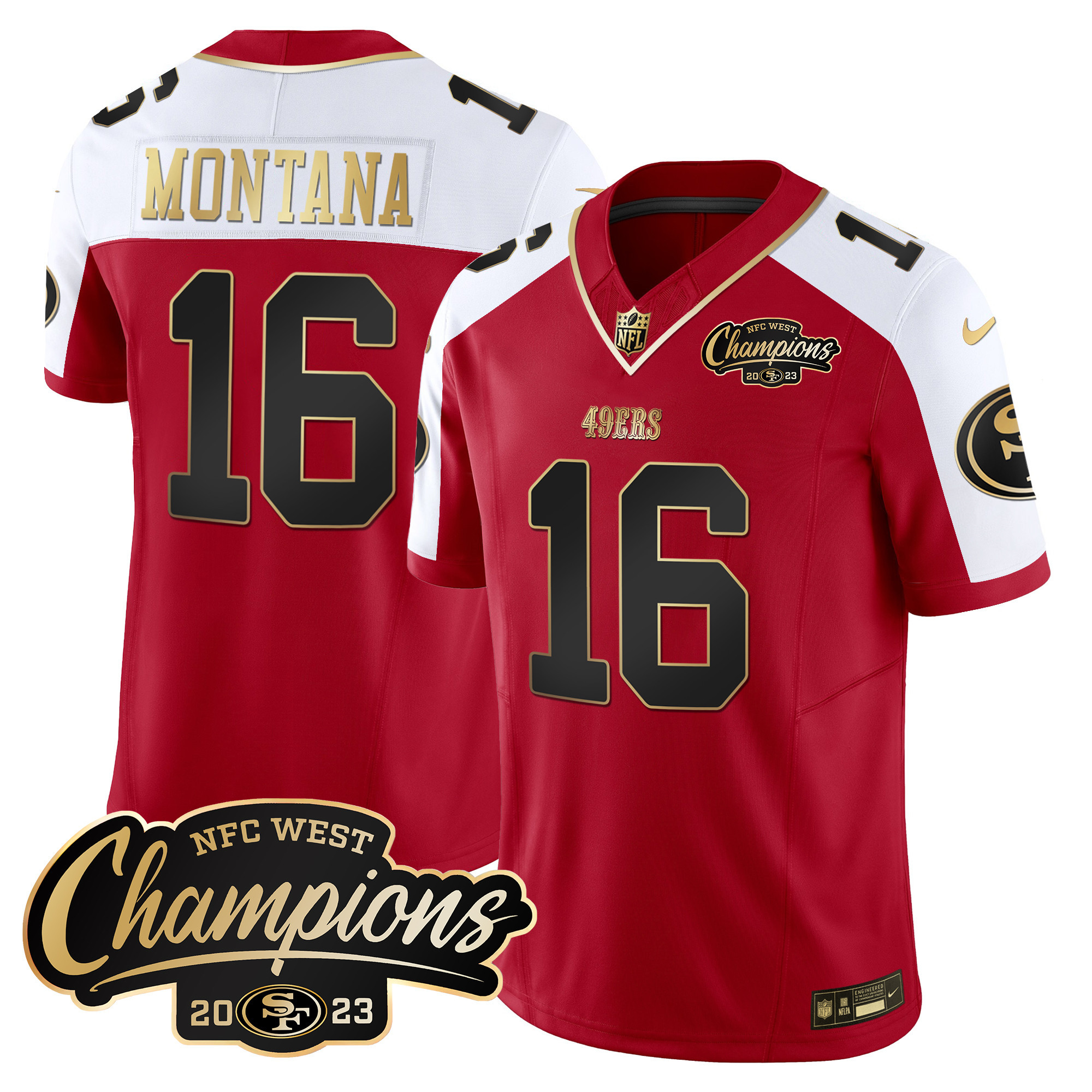 Men's Joe Montana San Francisco 49ers 2023 NFC West Champions Patch Vapor Alternate Jersey - All Stitched