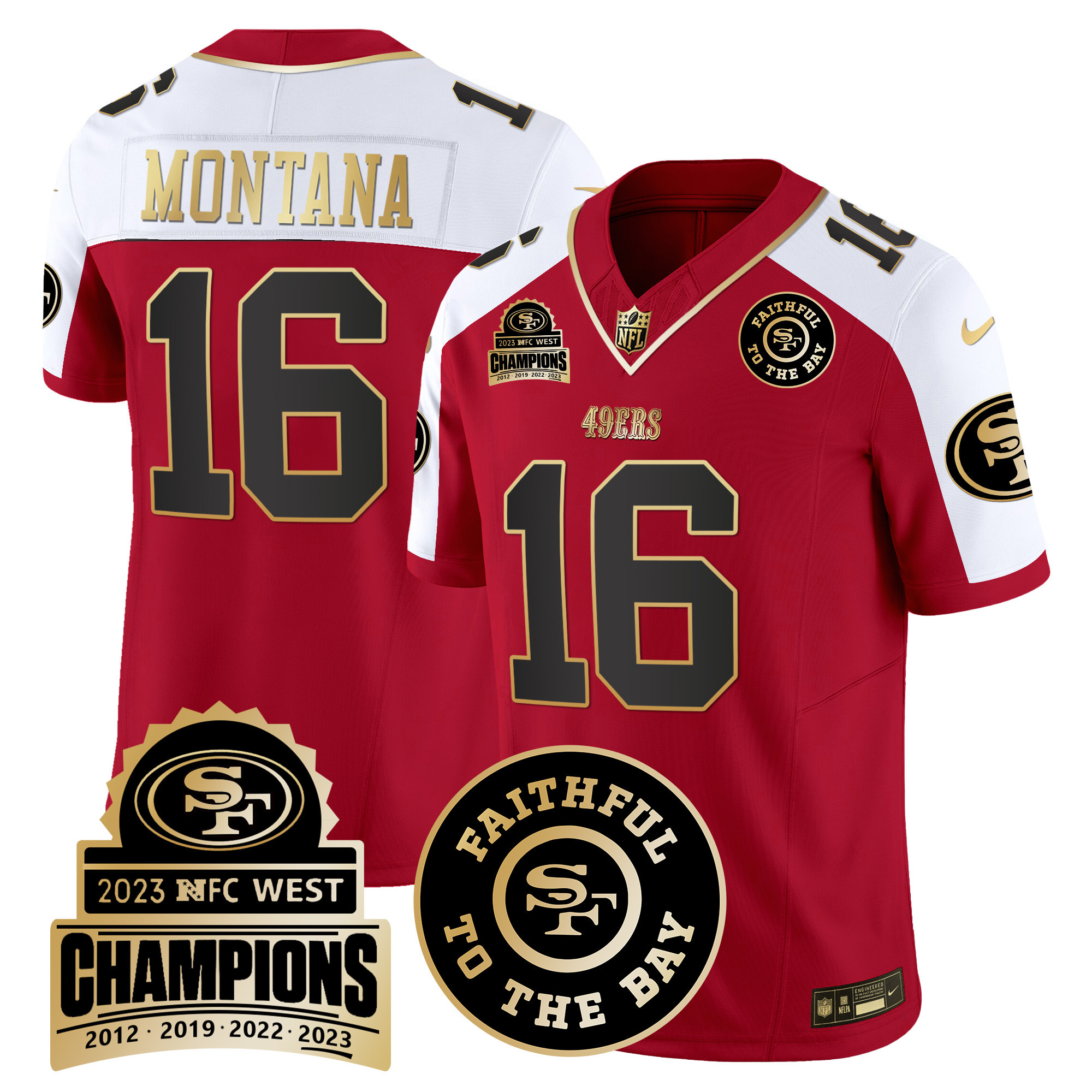 Men's Joe Montana San Francisco 49ers 2023 NFC West Champions Patch Vapor Alternate Jersey V3 - All Stitched