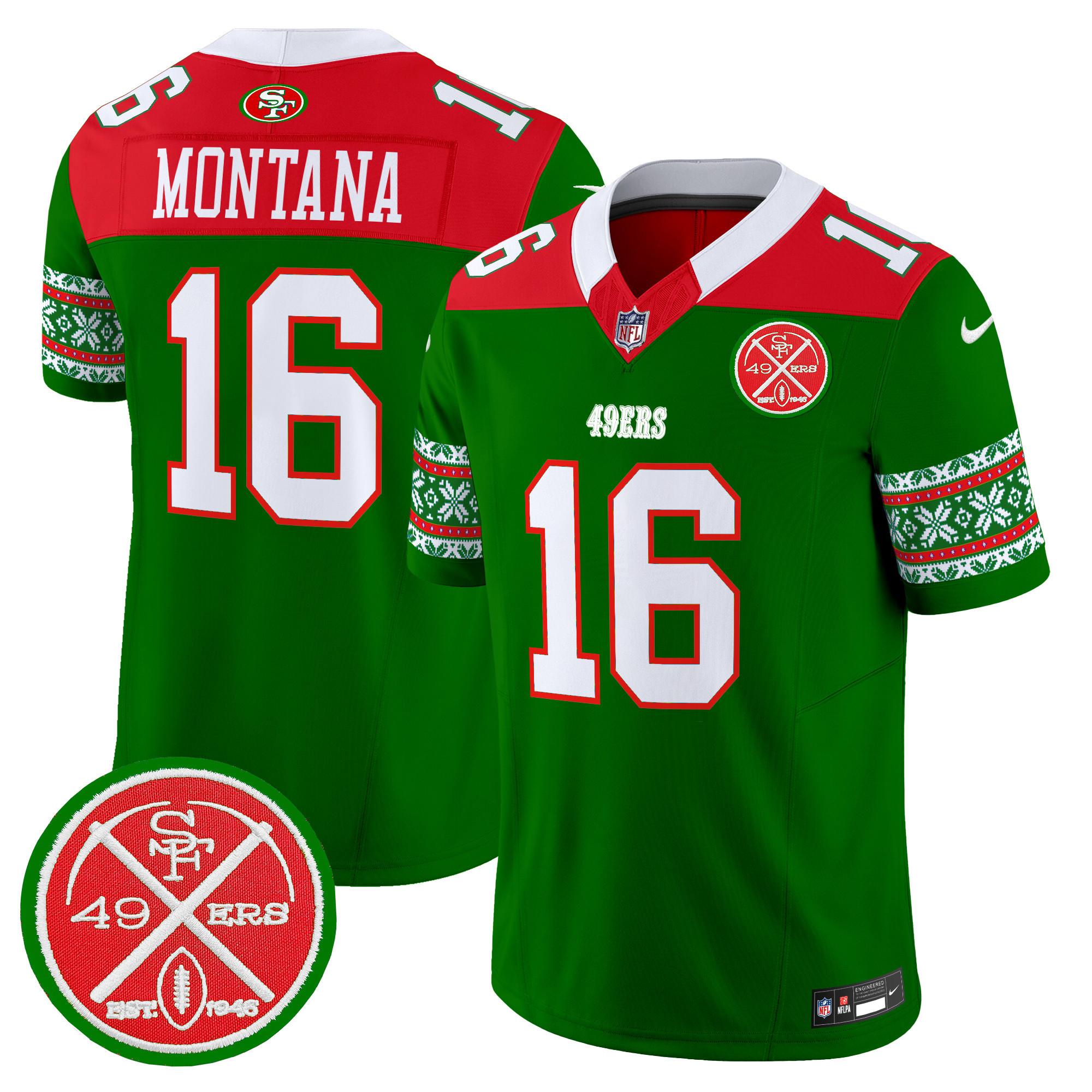 Men's Joe Montana San Francisco 49ers 2024 Christmas Vapor Limited Green Jersey - All Stitched