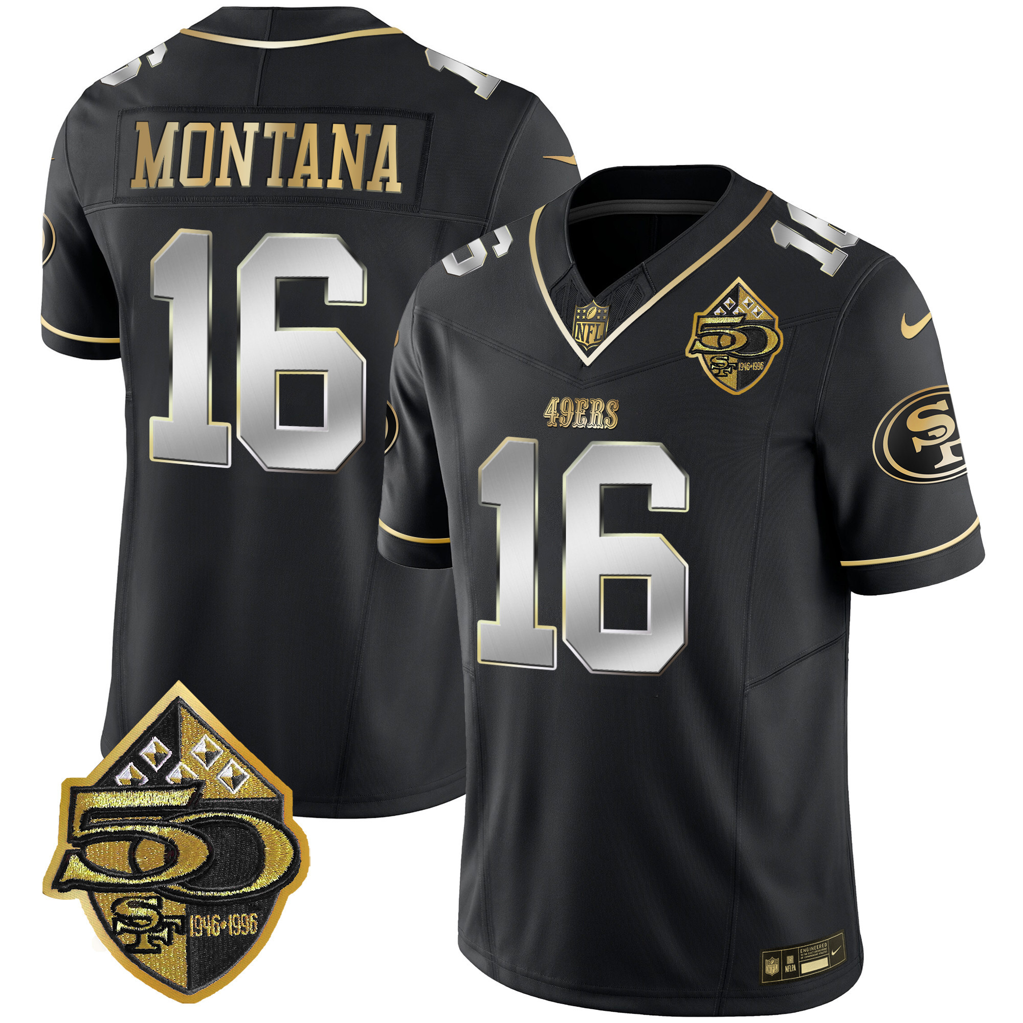 Men's Joe Montana San Francisco 49ers 50th Anniversary Patch Vapor Limited Black Limited Jersey - All Stitched