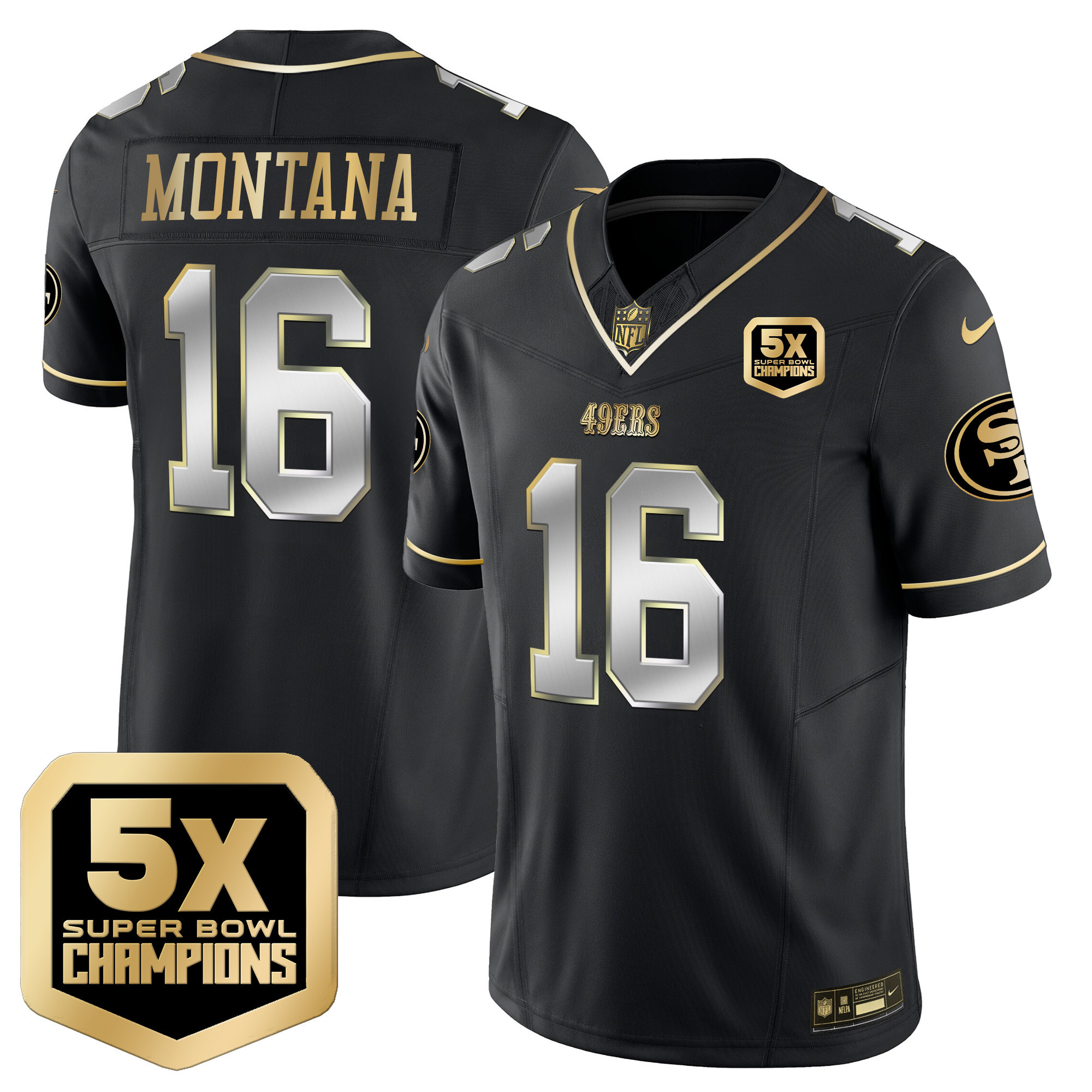 Men's Joe Montana San Francisco 49ers 5x Super Bowl Champions Vapor Limited Black Limited Jersey - All Stitched