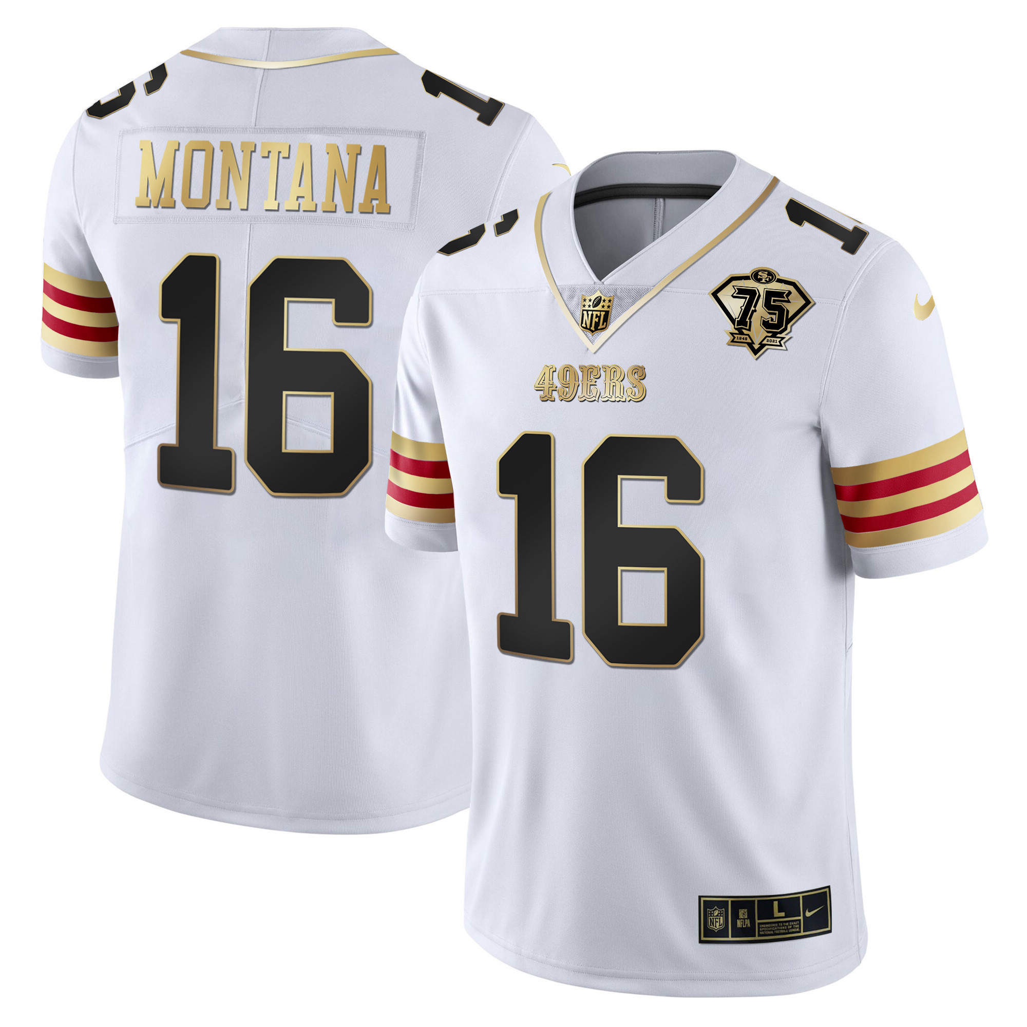 Men's Joe Montana San Francisco 49ers 75th Anniversary Patch Vapor Gold White Gold Jersey V2 - All Stitched