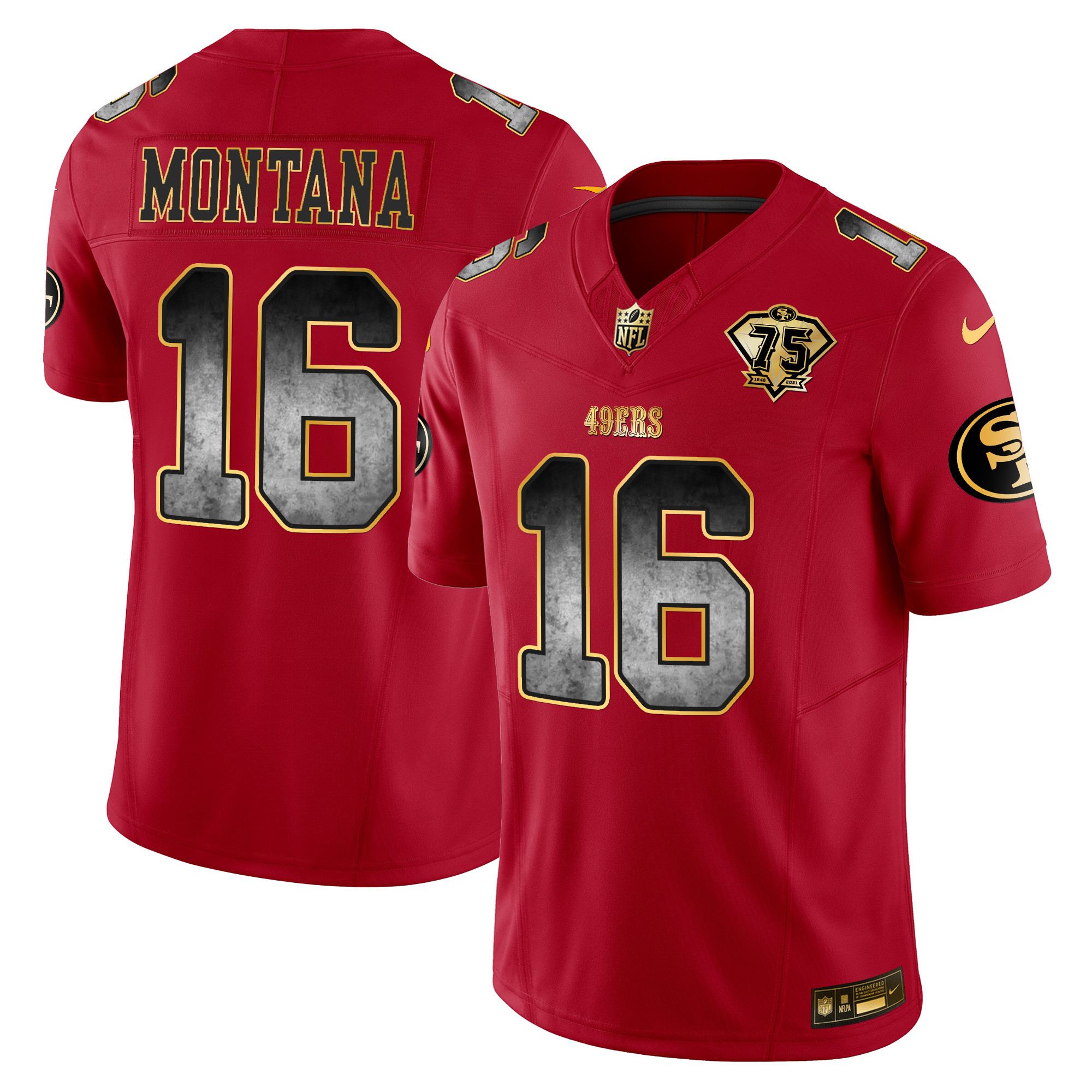 Men's Joe Montana San Francisco 49ers Arch Smoke Vapor Scarlet Limited Jersey - All Stitched