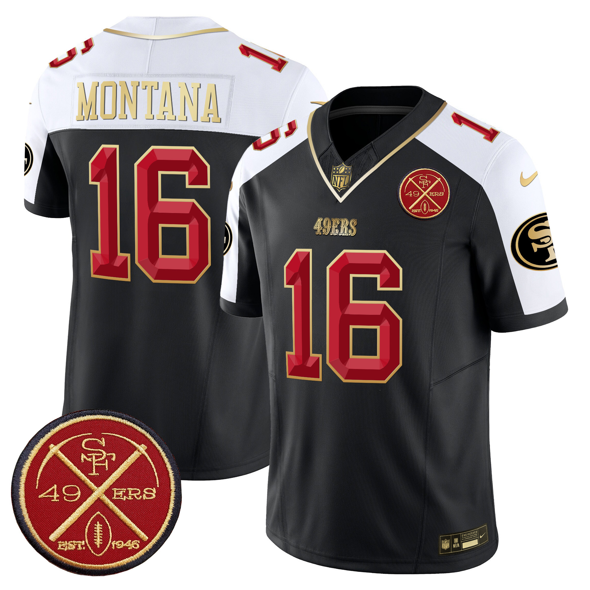 Men's Joe Montana San Francisco 49ers Est.1946 Patch Vapor Limited Black Alternate Jersey V2 - All Stitched