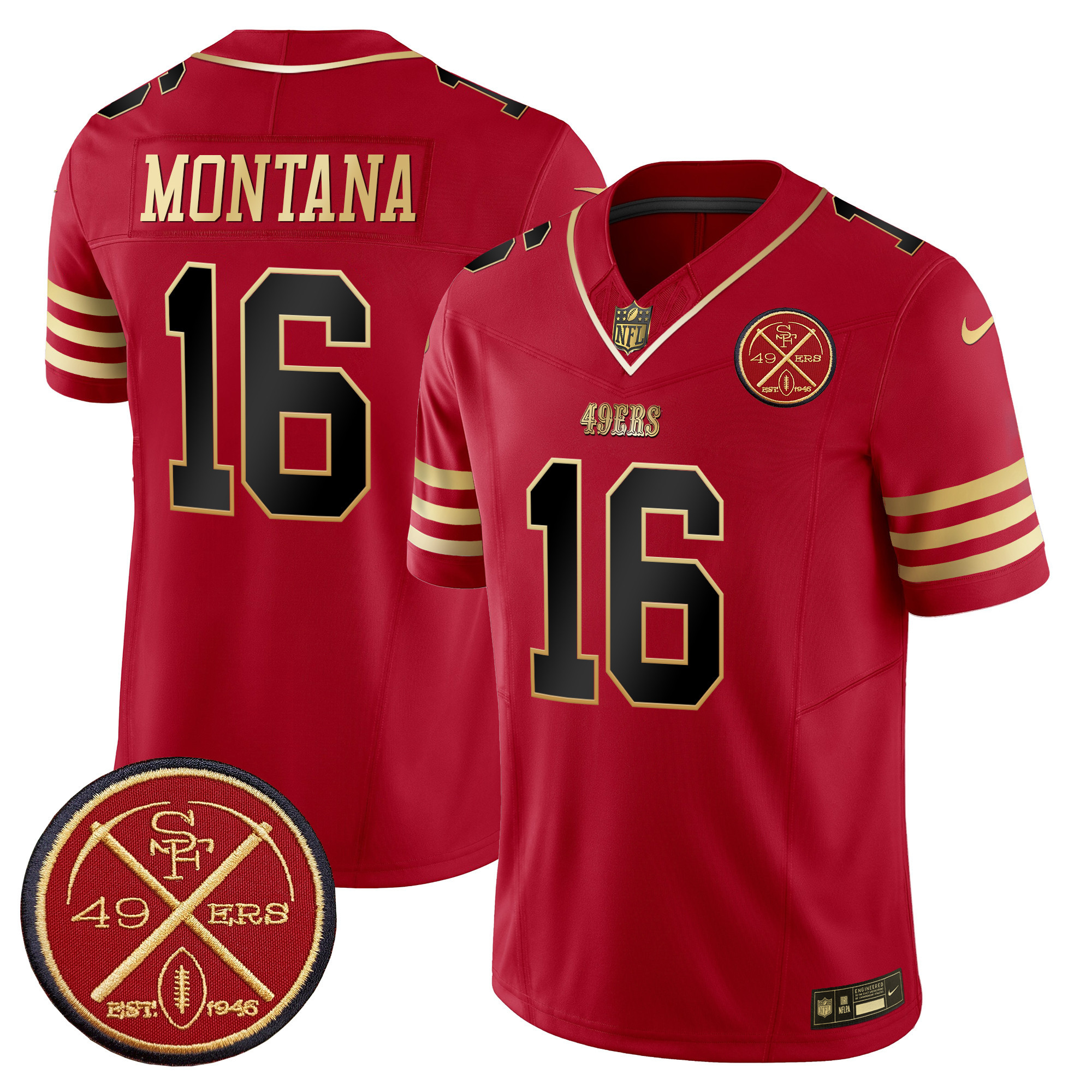 Men's Joe Montana San Francisco 49ers Est.1946 Patch Vapor Limited Black Scarlet Jersey - All Stitched