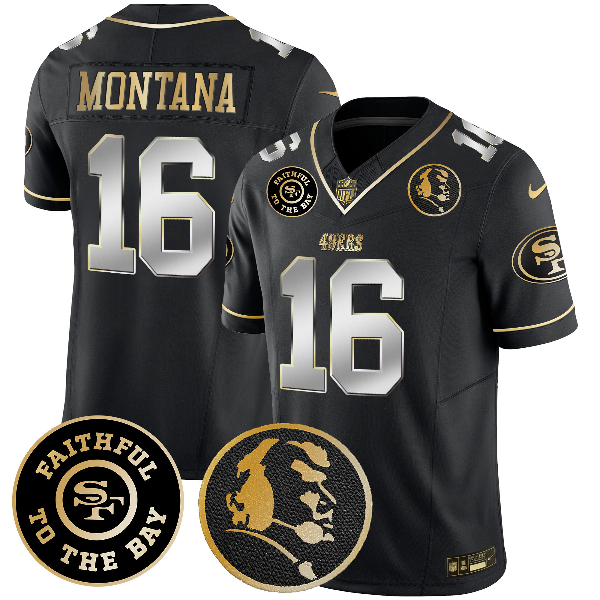 Men's Joe Montana San Francisco 49ers Faithful & John Madden Patch Vapor Black Limited Jersey - All Stitched