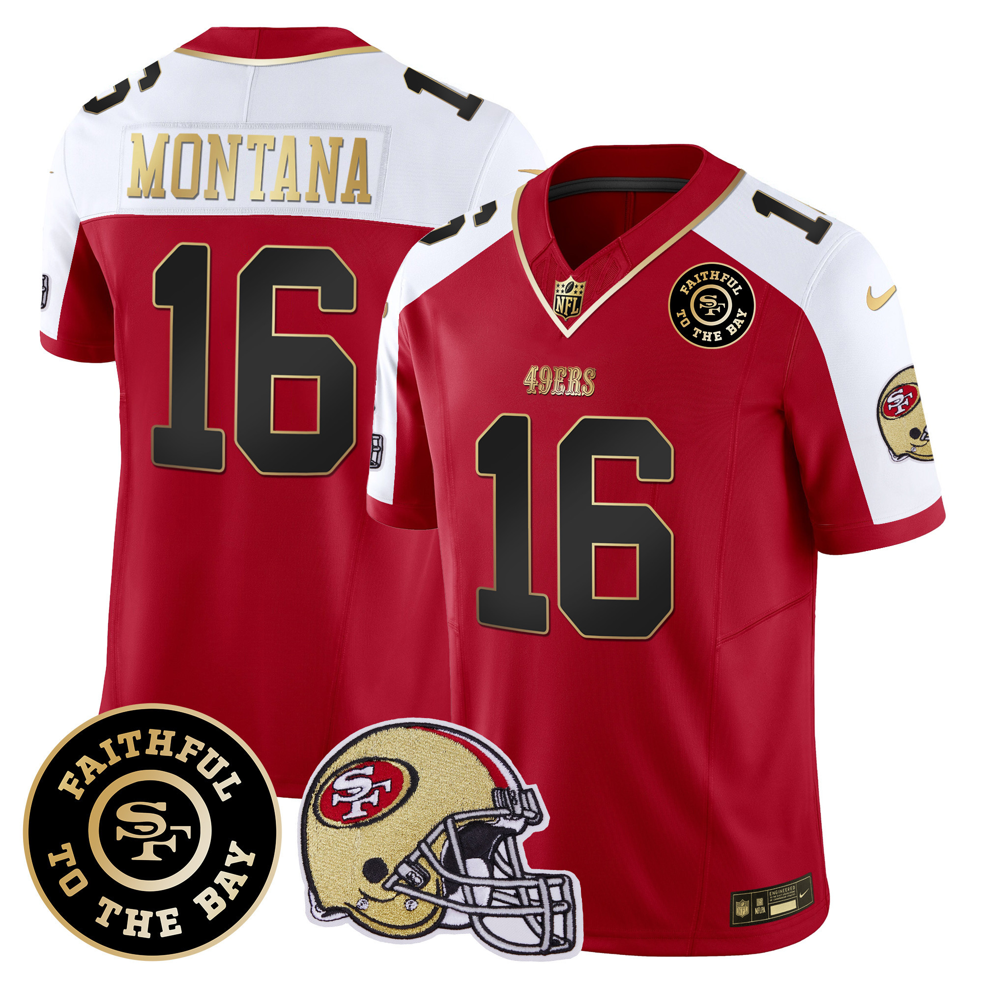 Men's Joe Montana San Francisco 49ers Faithful To The Bay Patch Vapor Limited Alternate Jersey V5 - All Stitched