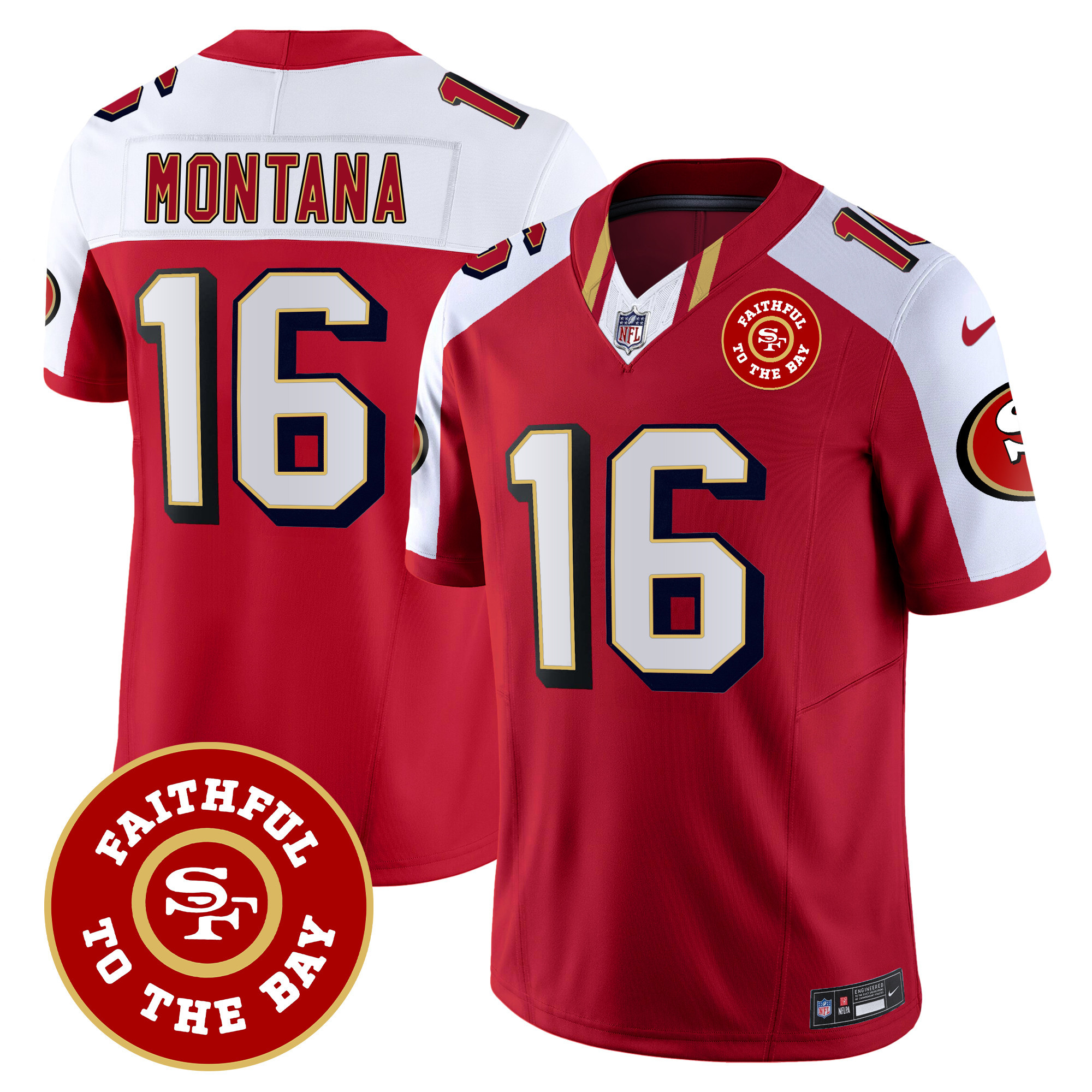 Men's Joe Montana San Francisco 49ers Faithful To The Bay Patch Vapor Limited Alternate Jersey V9 - All Stitched
