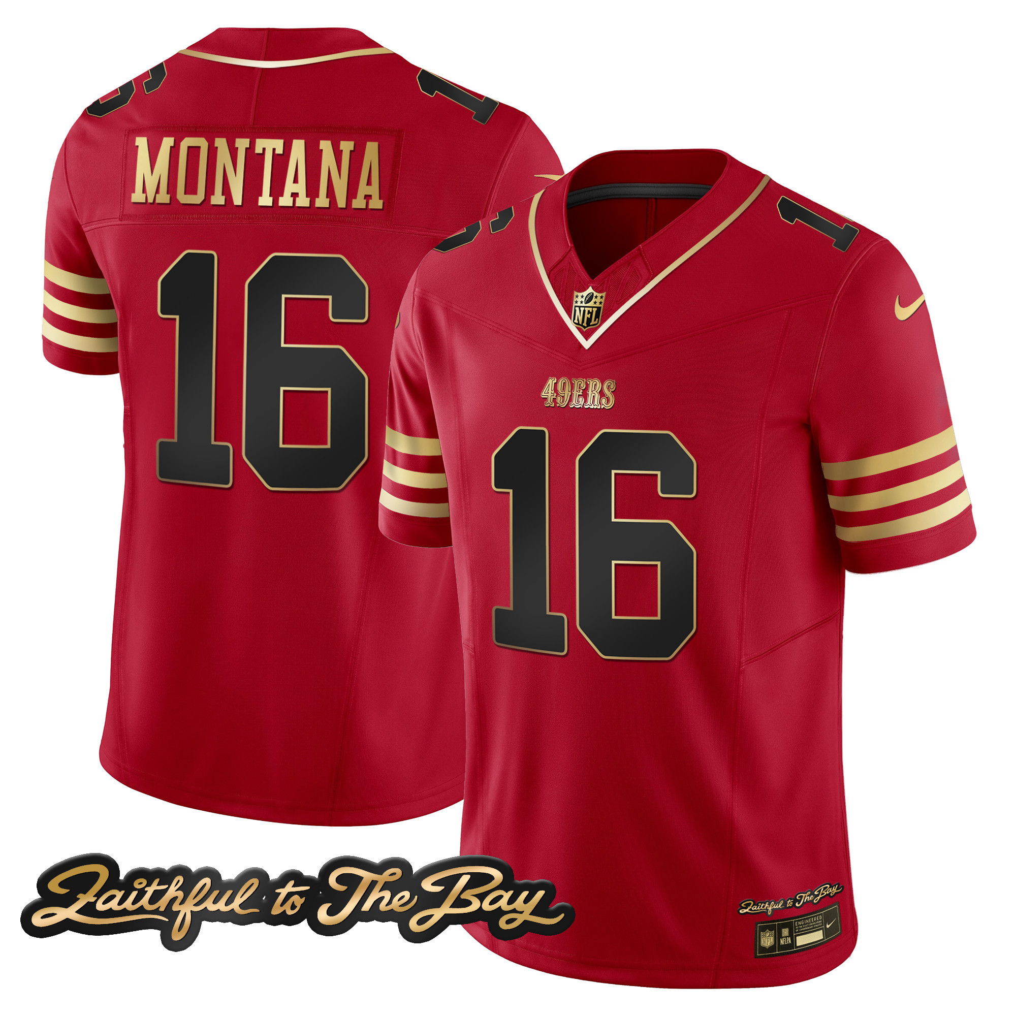 Men's Joe Montana San Francisco 49ers Faithful To The Bay Patch Vapor Limited Black Scarlet Jersey V3 - All Stitched