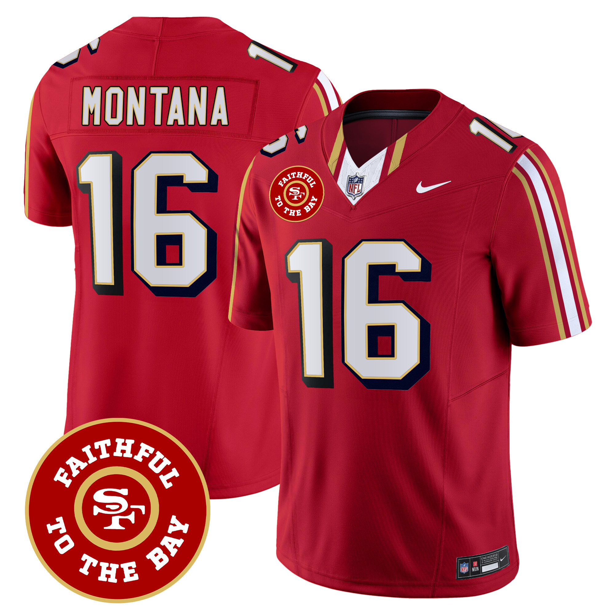 Men's Joe Montana San Francisco 49ers Faithful To The Bay Patch Vapor Limited Red Jersey V9 - All Stitched