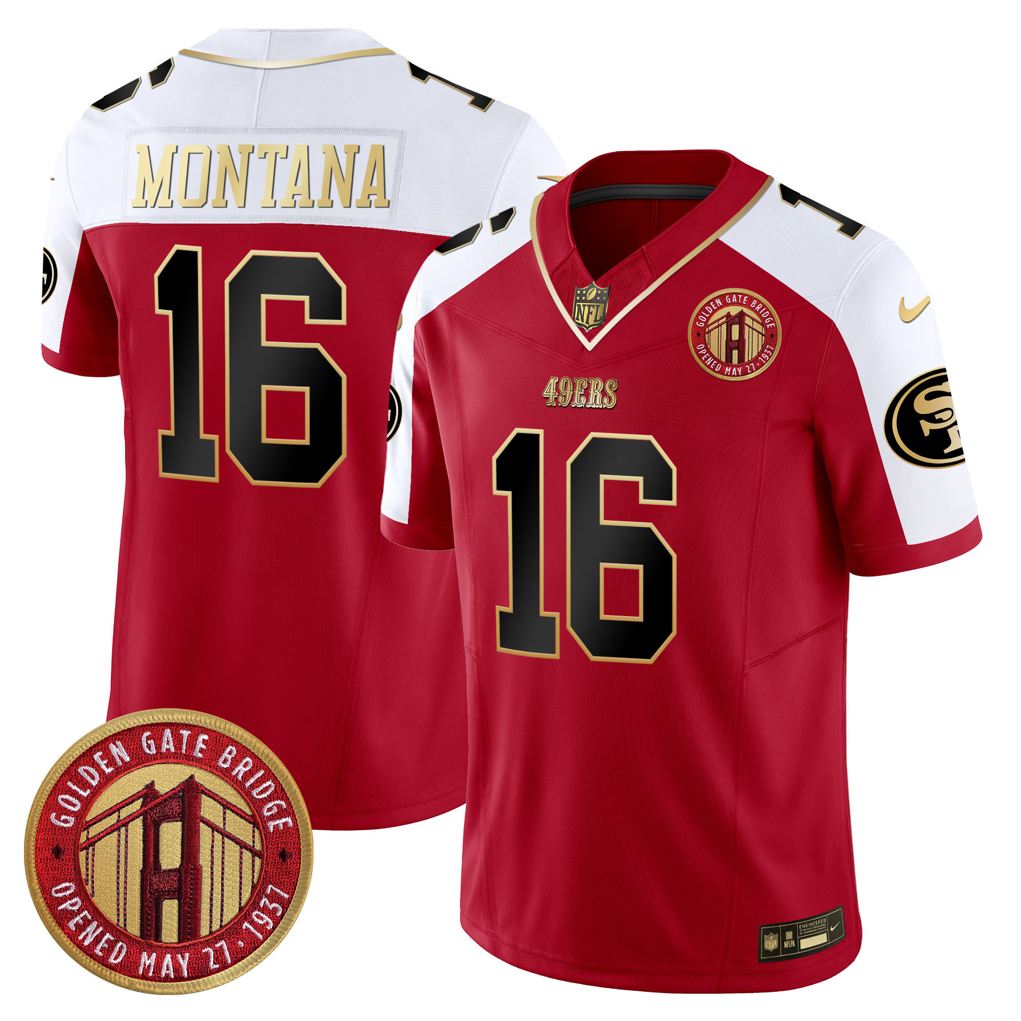 Men's Joe Montana San Francisco 49ers Golden Gate Bridge Patch Vapor Limited Alternate Jersey - All Stitched