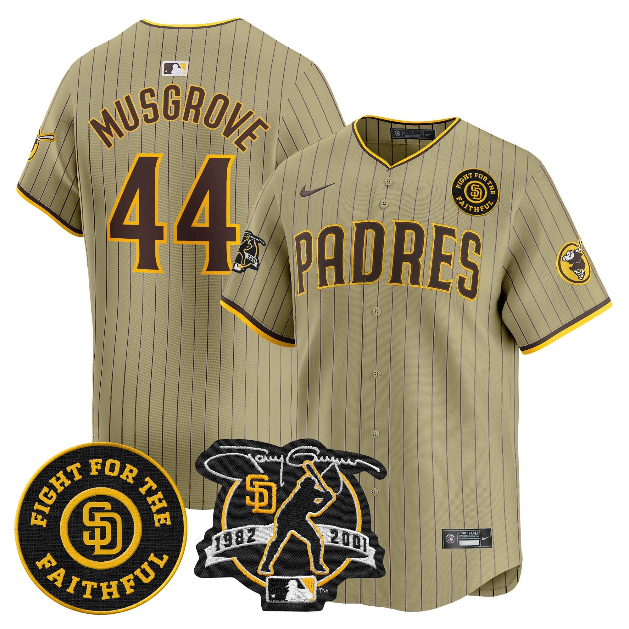 Men's Joe Musgrove San Diego Padres Tony Gwynn & Faithful Patch Vapor Premier Limited Tan Jersey Ã± All Stitched