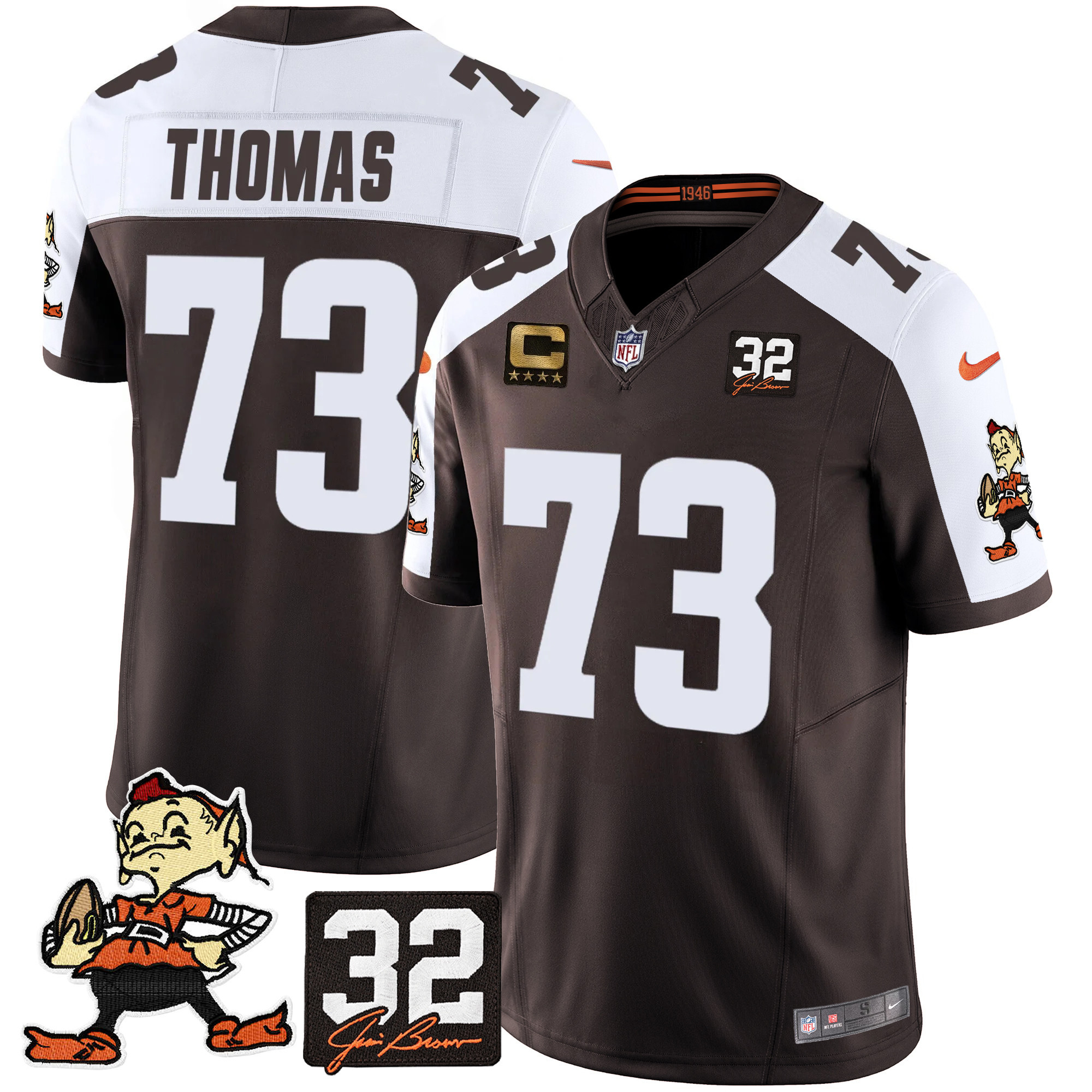 Men's Joe Thomas Cleveland Browns #32 Jim Brown Memorial Patch Vapor Limited Alternate Jersey V2 - All Stitched
