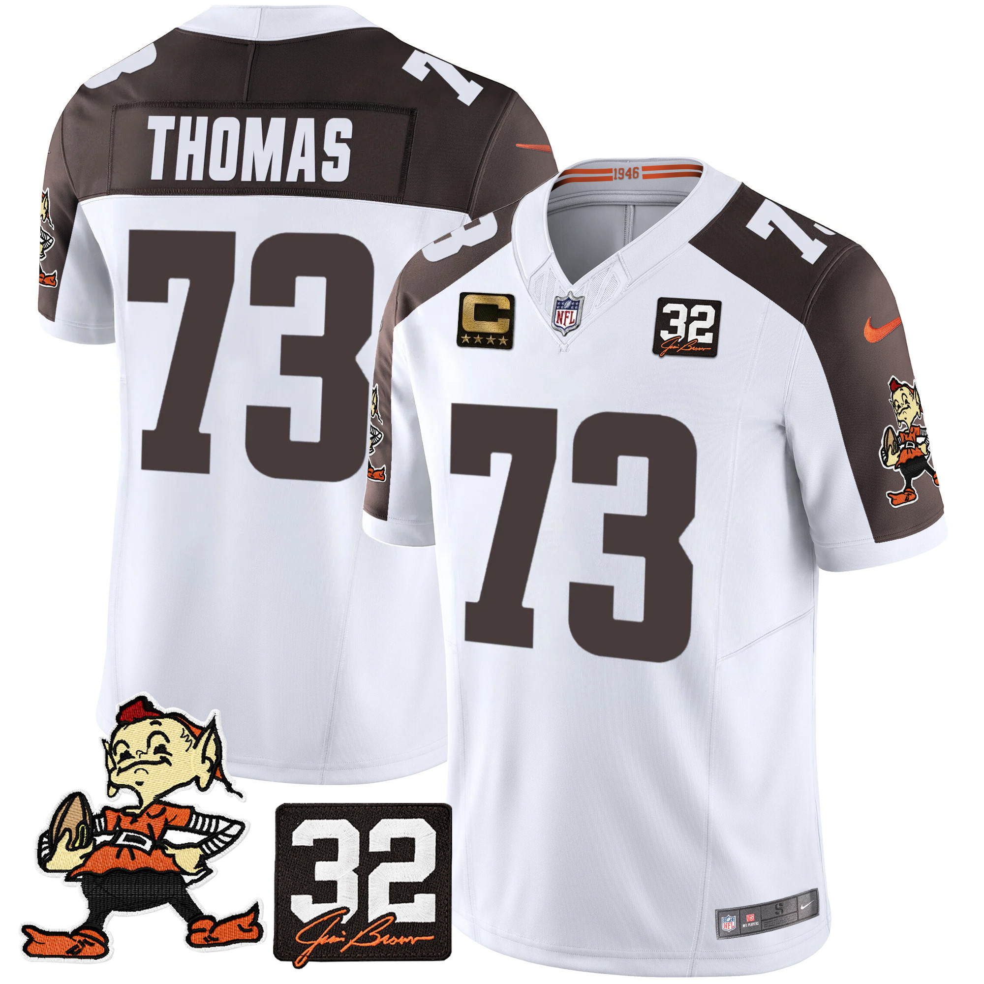 Men's Joe Thomas Cleveland Browns #32 Jim Brown Memorial Patch Vapor Limited Inverted Jersey V2 - All Stitched