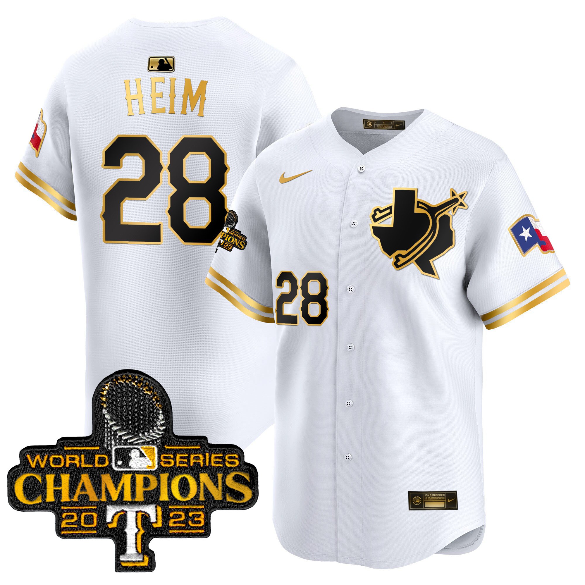 Men's Jonah Heim Texas Rangers World Series Champions Vapor Premier Limited White Gold Jersey V3 - All Stitched