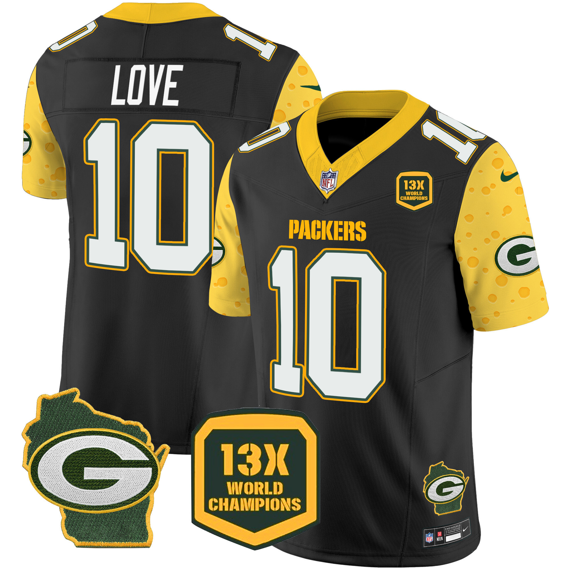 Men's Jordan Love Green Bay Packers Cheese Vapor Limited Black Jersey â€“ All Stitched