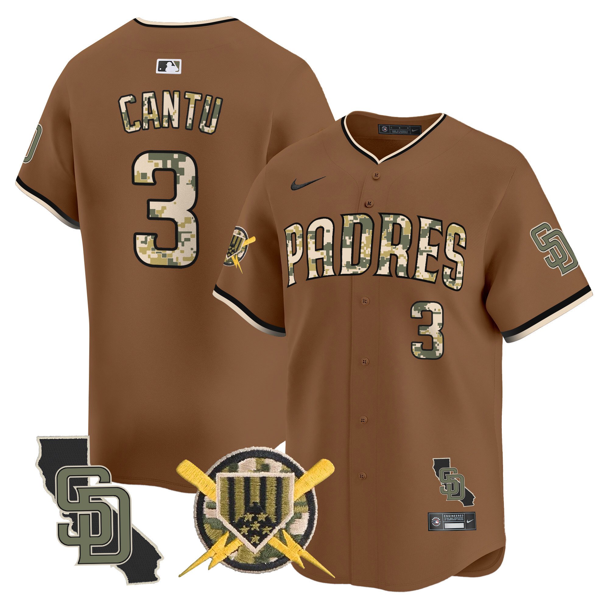 Men's Jorge Cantu San Diego Padres Armed Forces Day Vapor Premier Limited Brown Jersey - All Stitched