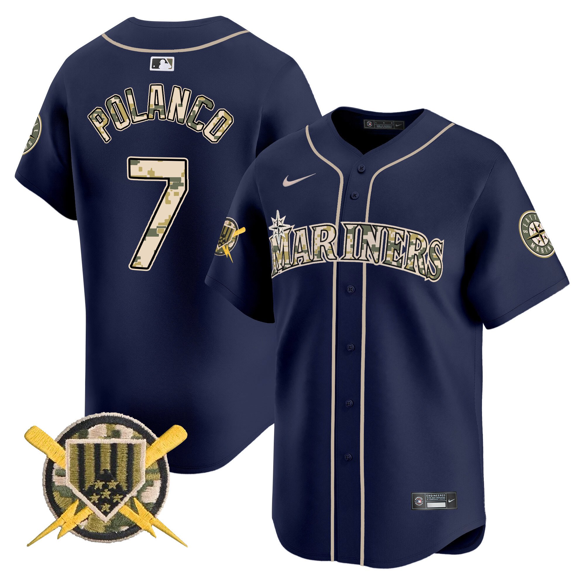 Men's Jorge Polanco Seattle Mariners Armed Forces Day Vapor Premier Limited Navy Jersey - All Stitched