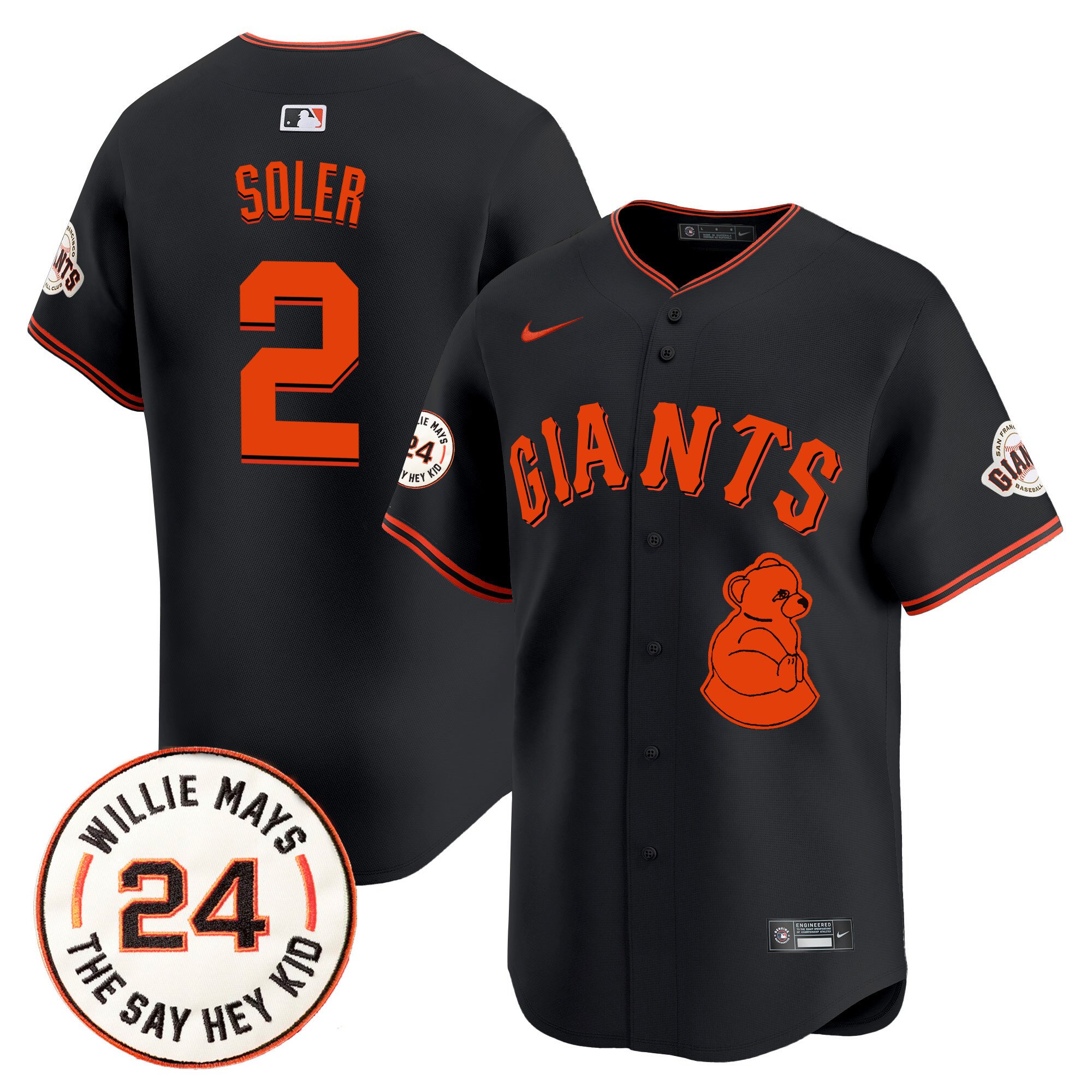 Men's Jorge Soler San Francisco Giants 2024 Willie Mays Patch Vapor Premier Limited Black Jersey V4 - All Stitched