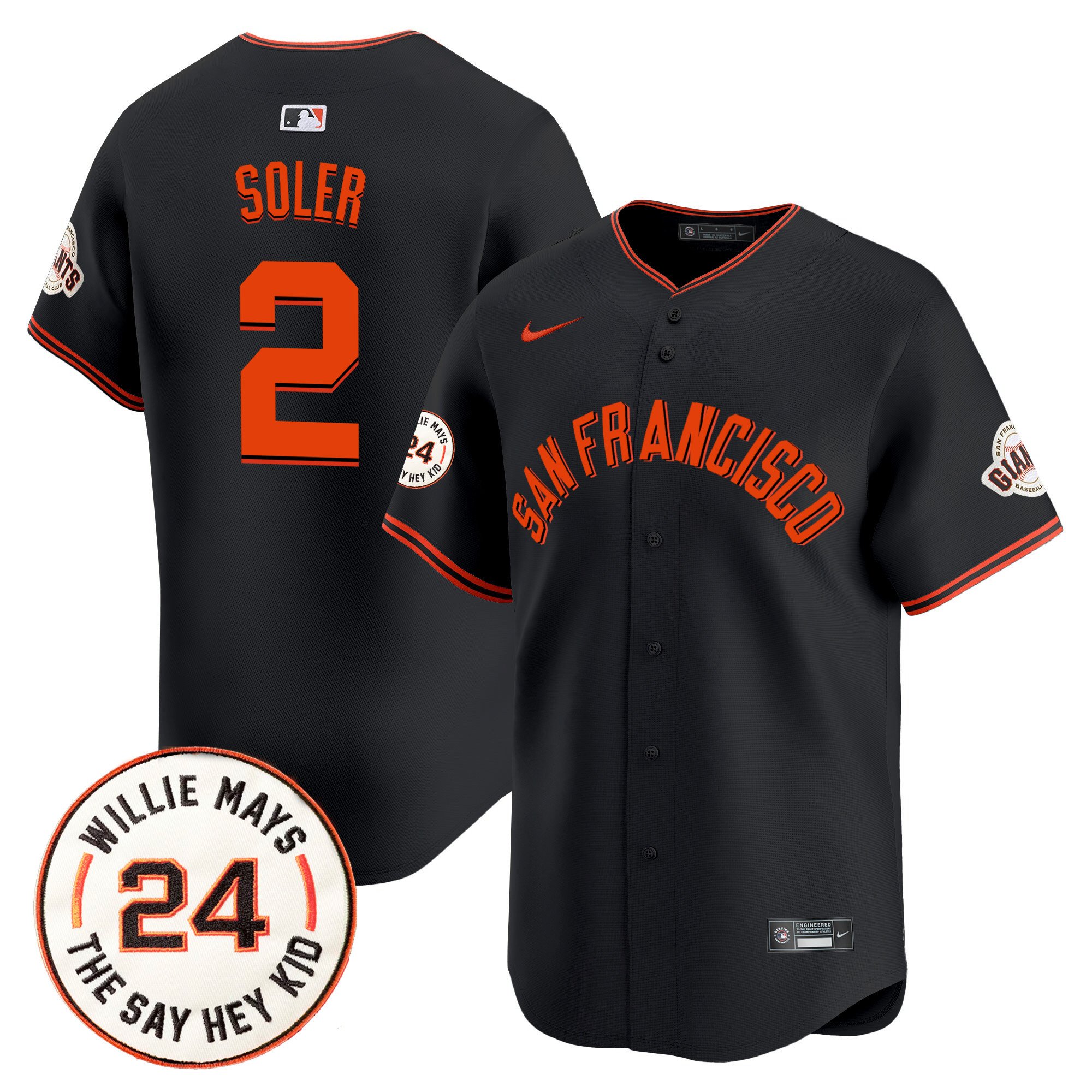 Men's Jorge Soler San Francisco Giants 2024 Willie Mays Patch Vapor Premier Limited Black Jersey V5 - All Stitched