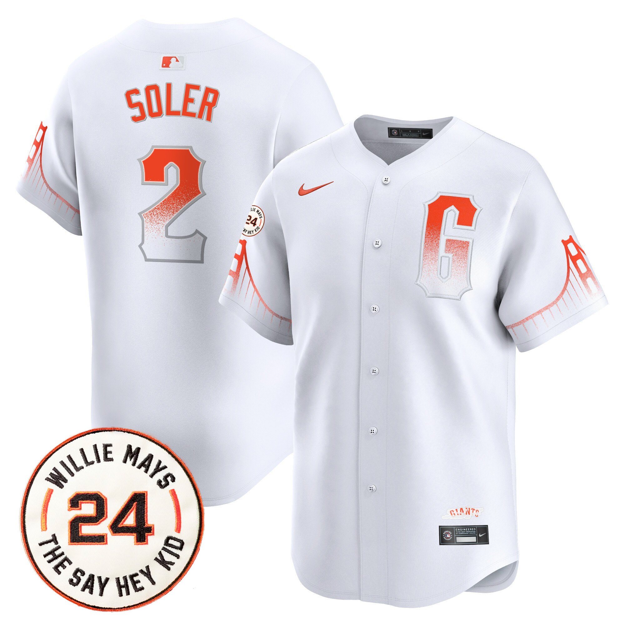 Men's Jorge Soler San Francisco Giants 2024 Willie Mays Patch Vapor Premier Limited City Connect Jersey V6 - All Stitched