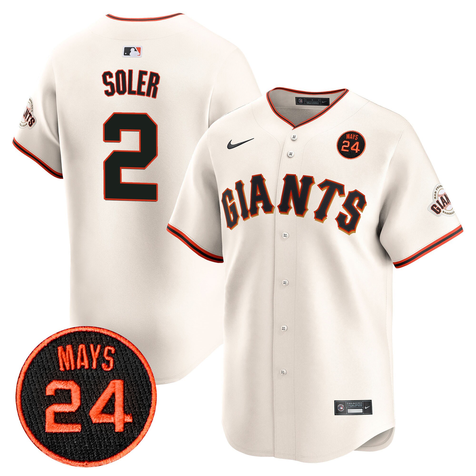 Men's Jorge Soler San Francisco Giants 2024 Willie Mays Patch Vapor Premier Limited Cream Jersey V3 - All Stitched