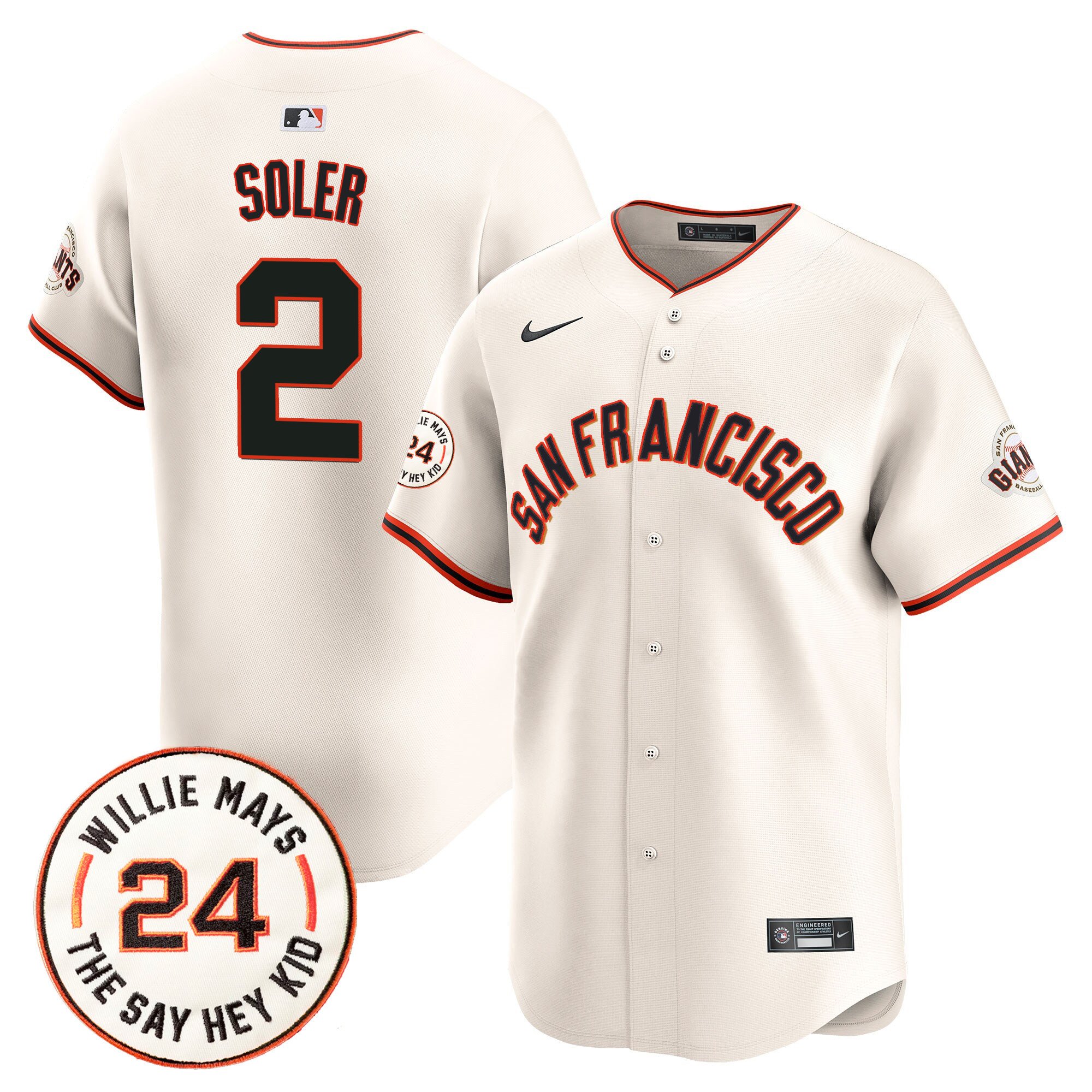 Men's Jorge Soler San Francisco Giants 2024 Willie Mays Patch Vapor Premier Limited Cream Jersey V5 - All Stitched
