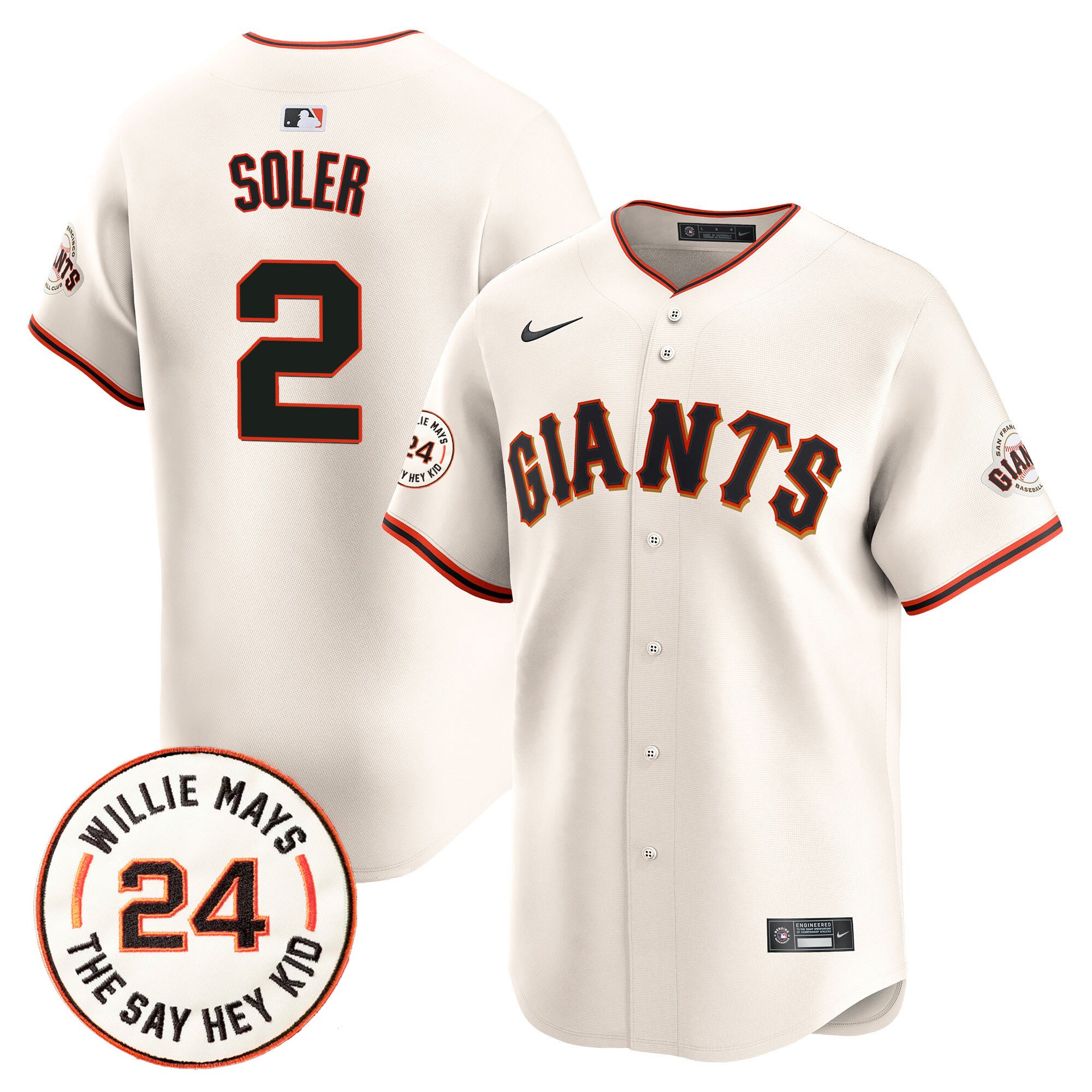 Men's Jorge Soler San Francisco Giants 2024 Willie Mays Patch Vapor Premier Limited Cream Jersey V6 - All Stitched