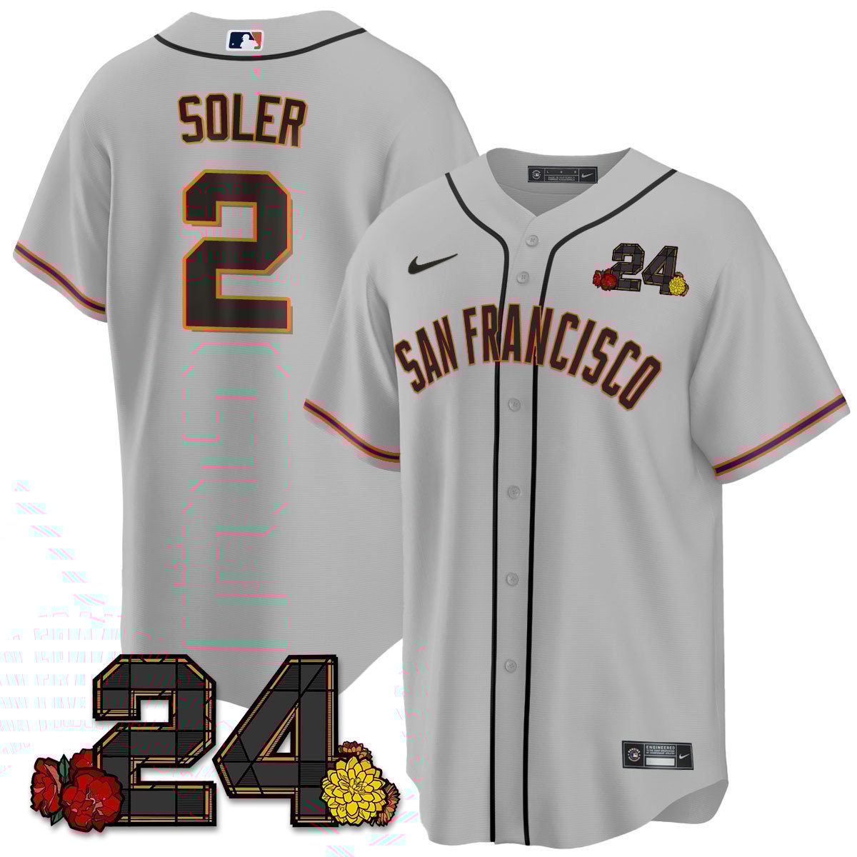 Men's Jorge Soler San Francisco Giants 2024 Willie Mays Patch Vapor Premier Limited Gray Jersey V2 - All Stitched