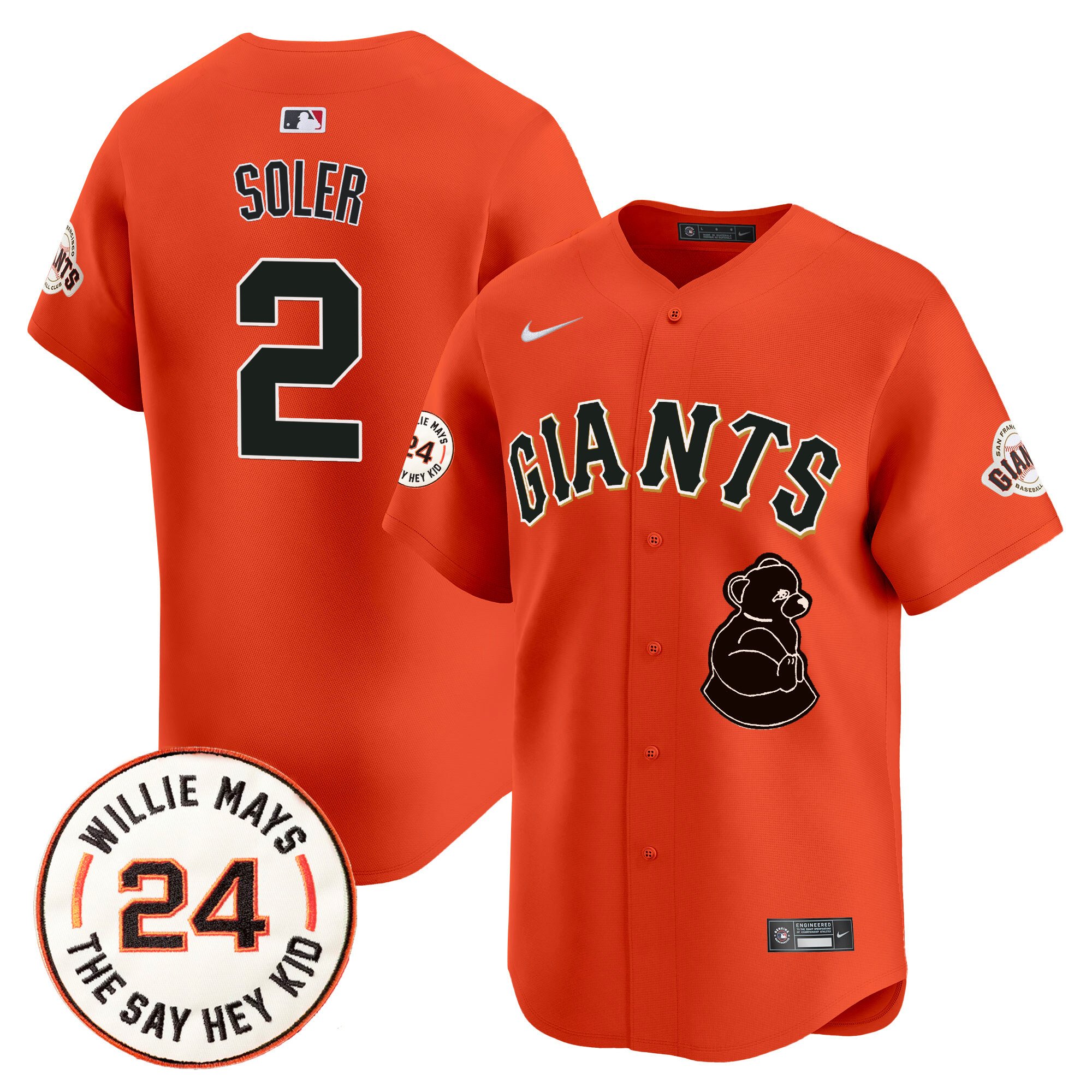 Men's Jorge Soler San Francisco Giants 2024 Willie Mays Patch Vapor Premier Limited Orange Jersey V4 - All Stitched