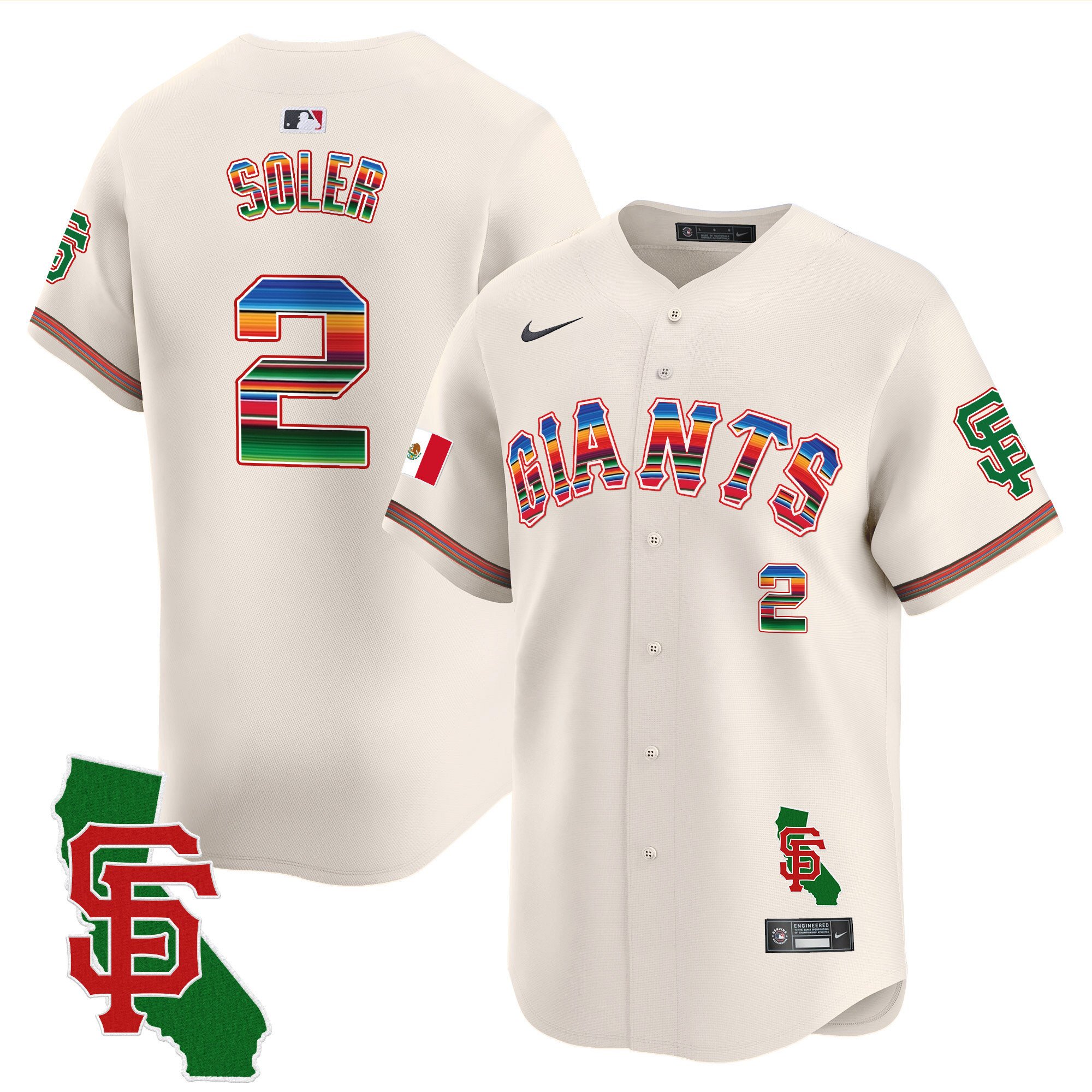 Men's Jorge Soler San Francisco Giants Mexico California Patch Vapor Premier Limited Cream Jersey - All Stitched