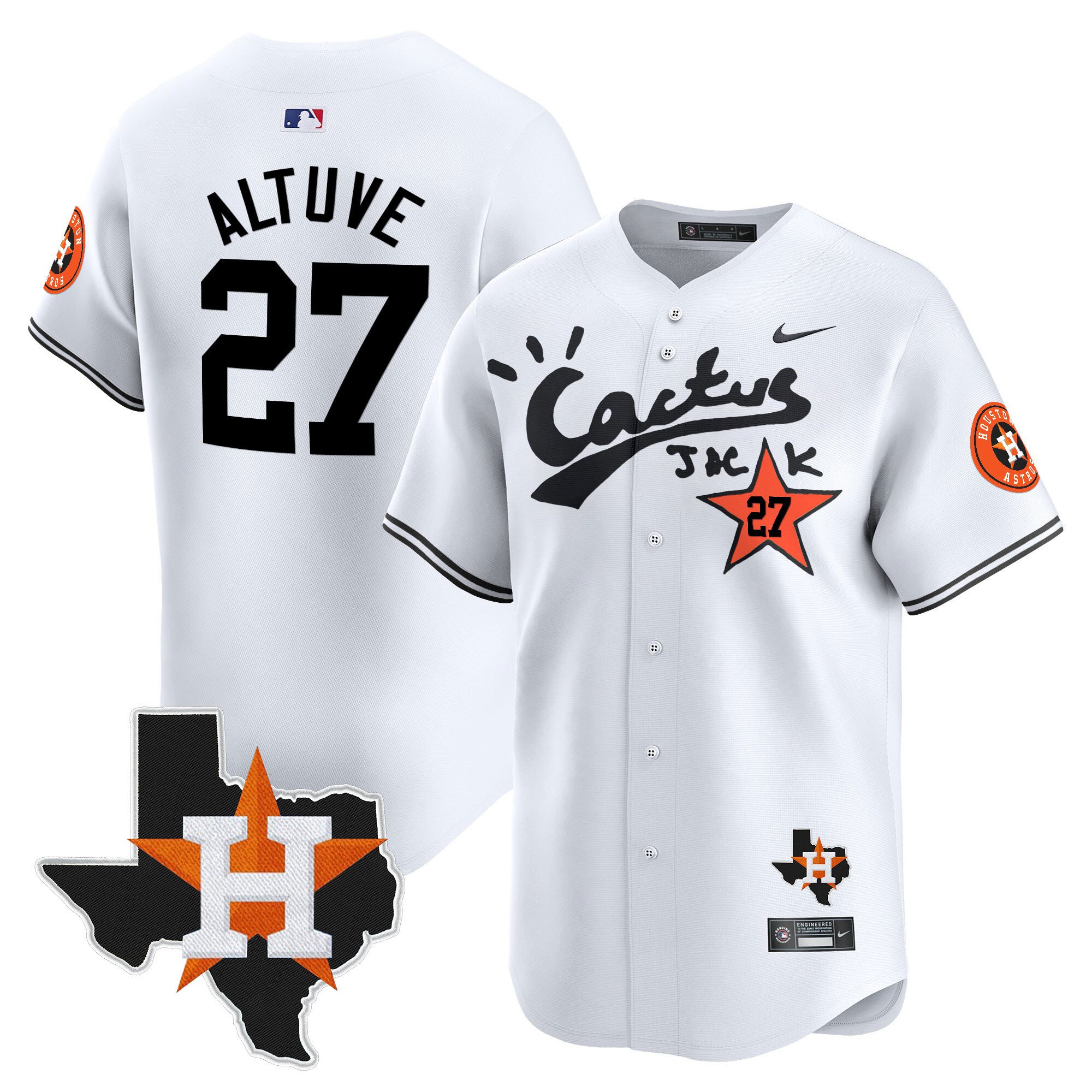Men's JosÃˆ Altuve Cactus Jack Patch Vapor Premier Limited White Houston Astros Jersey - All Stitched