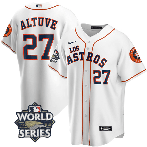 Men's JosÃˆ Altuve Houston Astros - Ã¬Los AstrosÃ® Hispanic Heritage World Series Patch White Jersey Ã± All Stitched