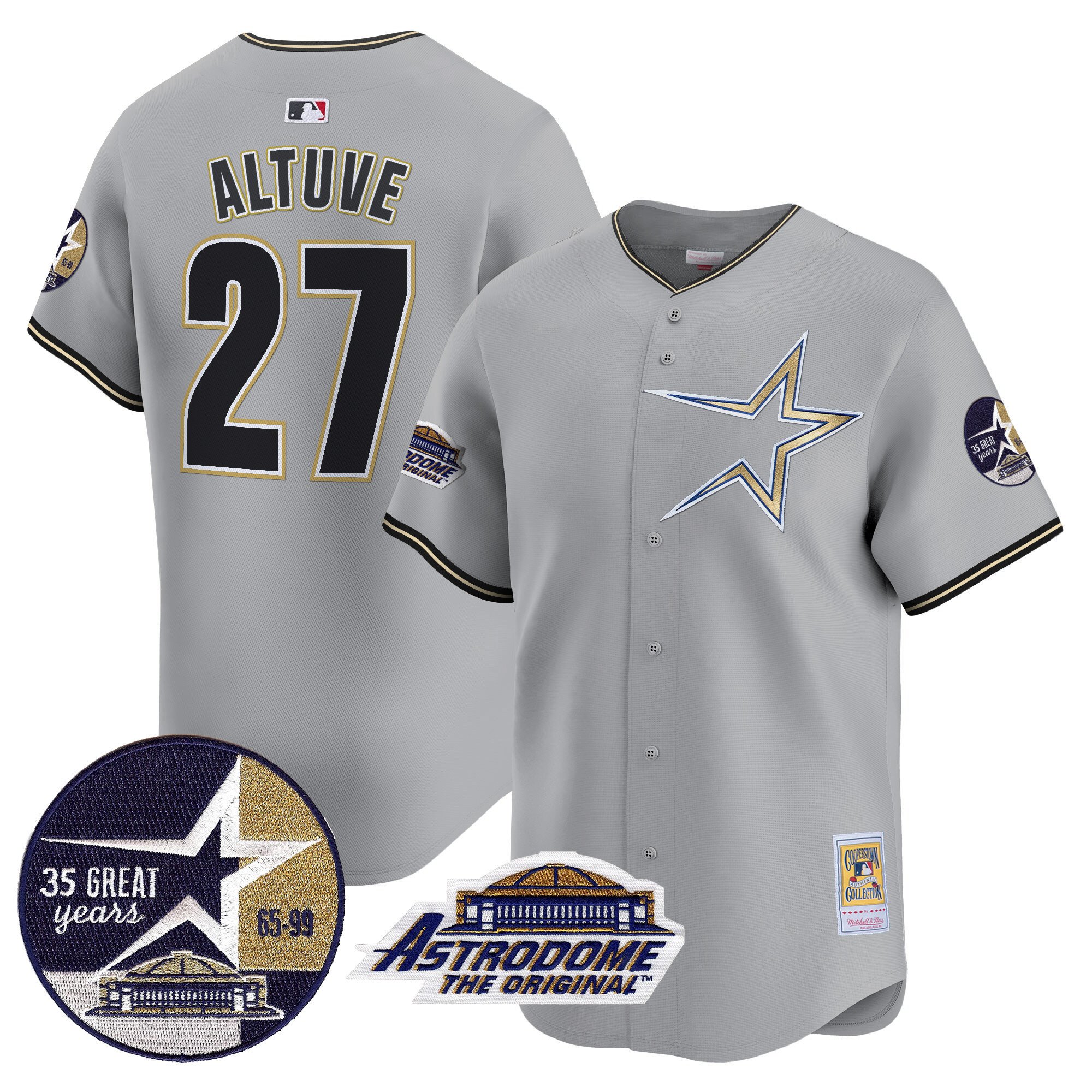 Men's JosÃˆ Altuve Houston Astros 1999 Throwback 35th & Astrodome Patch Vapor Premier Limited Gray Jersey - All Stitched