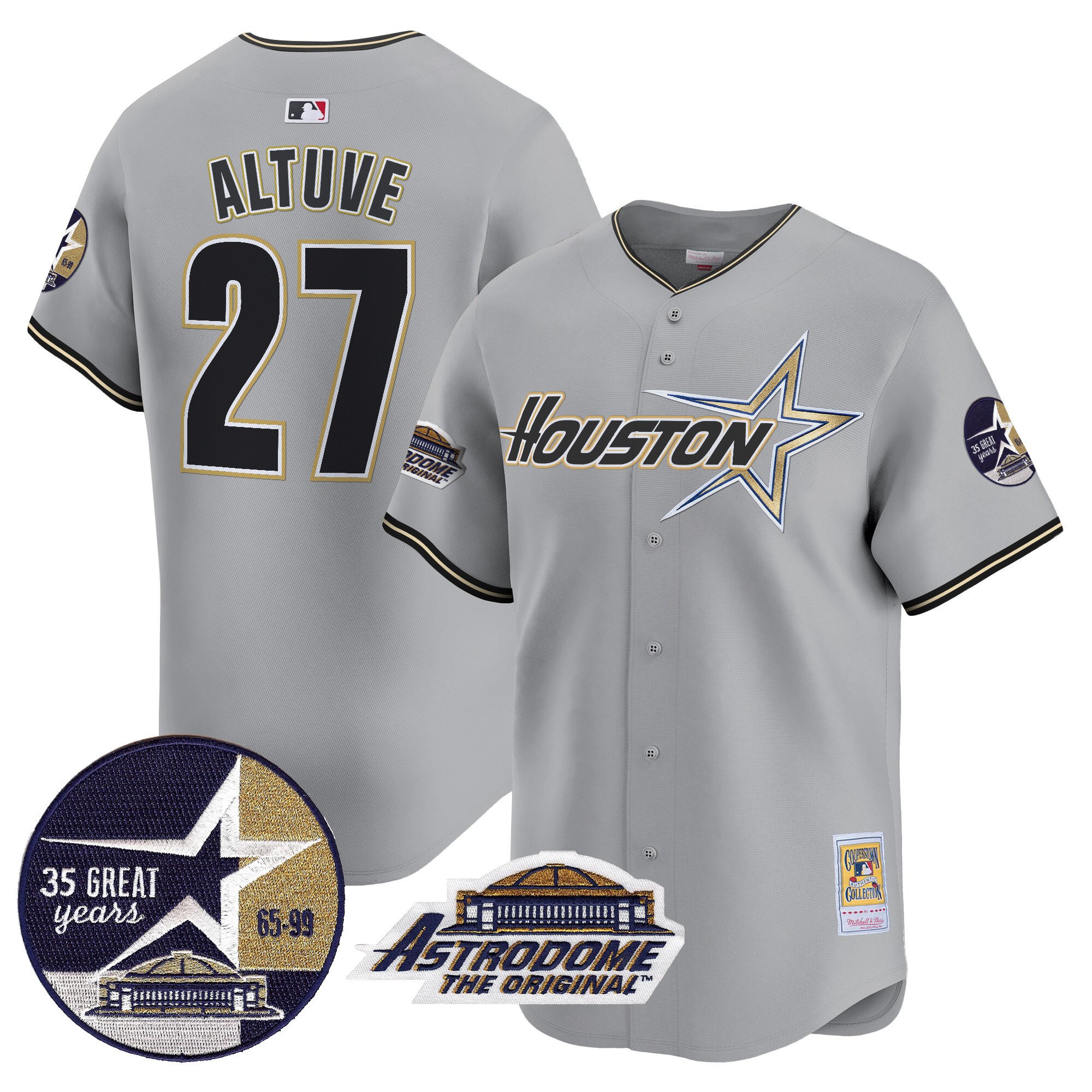 Men's JosÃˆ Altuve Houston Astros 1999 Throwback 35th & Astrodome Patch Vapor Premier Limited Gray Jersey V2 - All Stitched