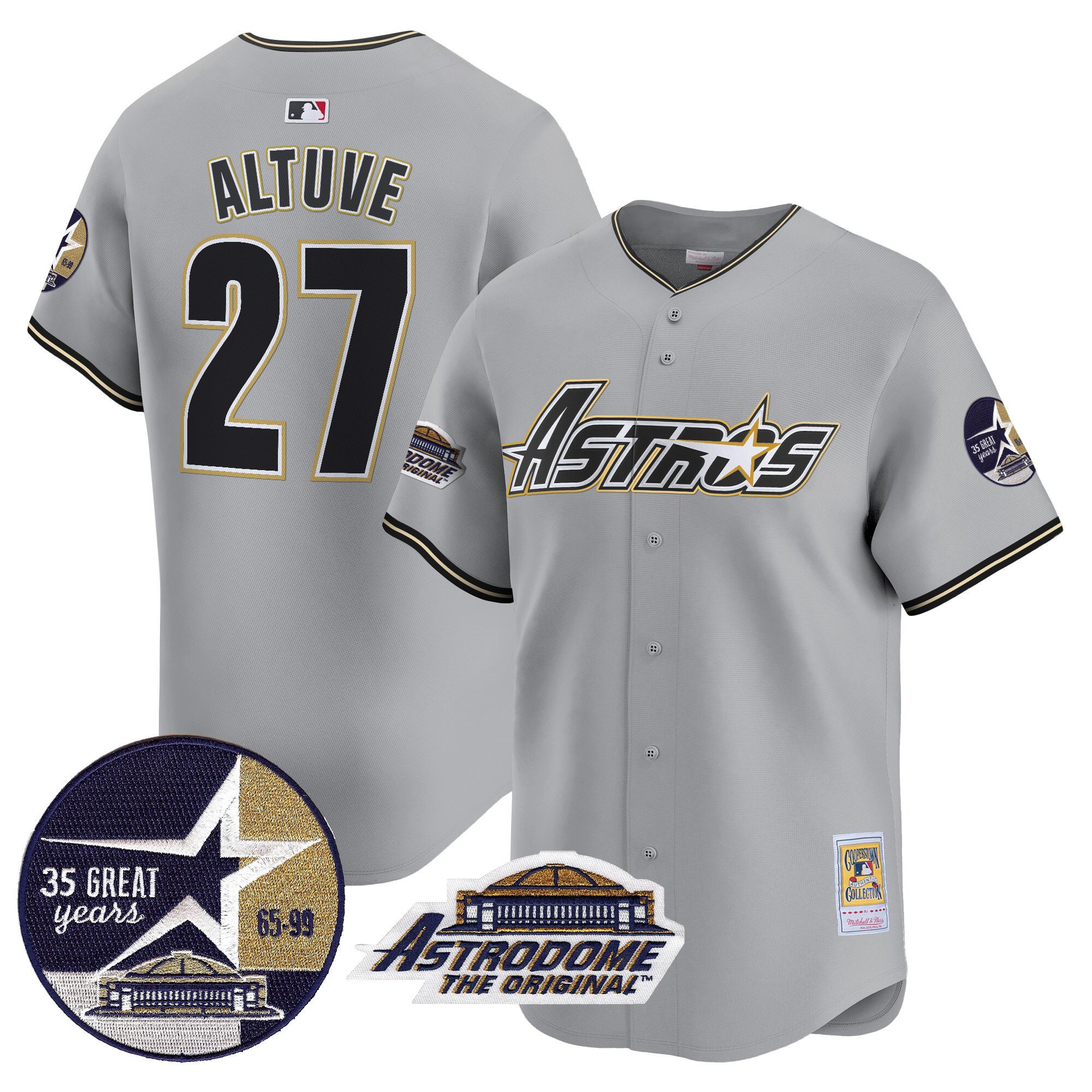 Men's JosÃˆ Altuve Houston Astros 1999 Throwback 35th & Astrodome Patch Vapor Premier Limited Gray Jersey V3 - All Stitched