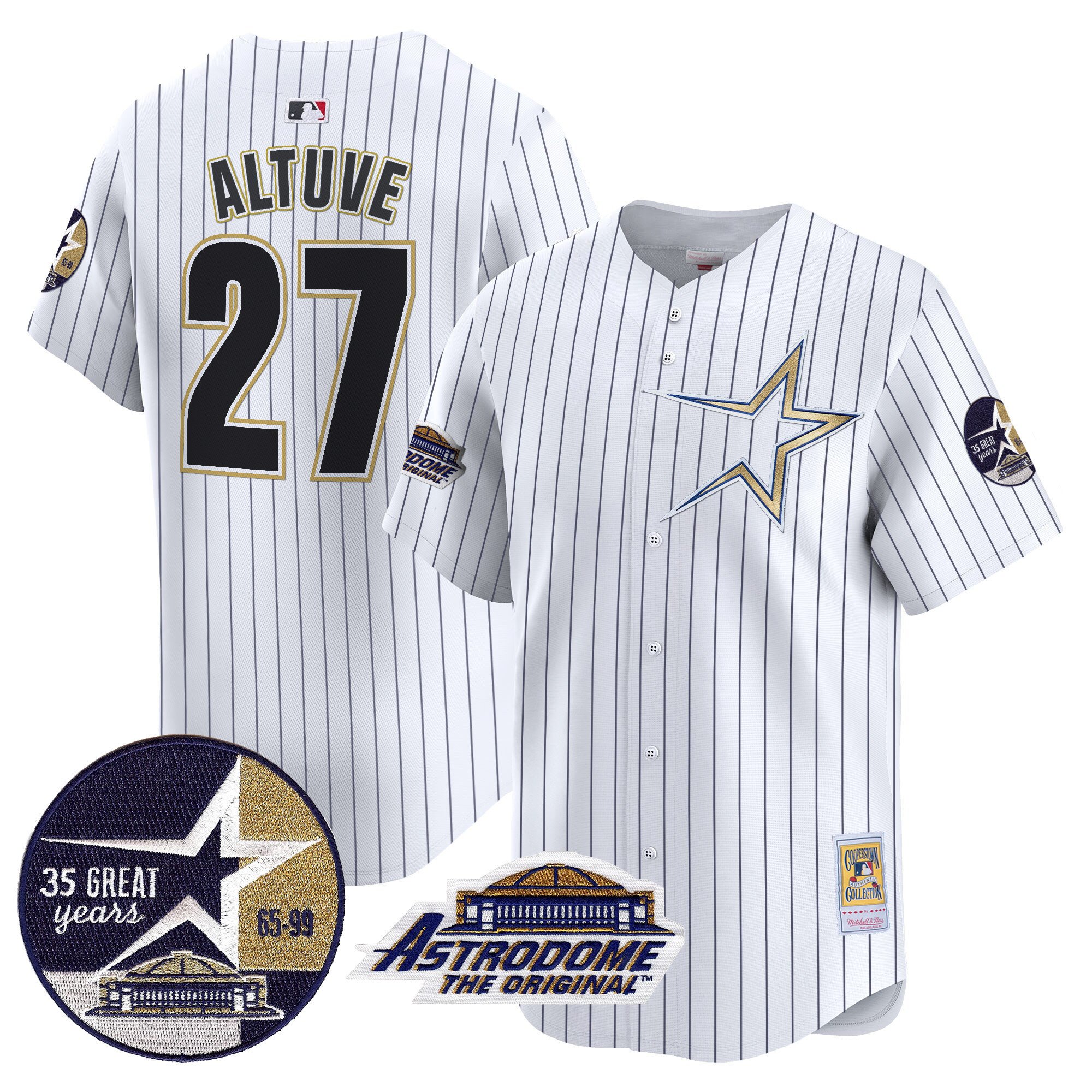 Men's JosÃˆ Altuve Houston Astros 1999 Throwback 35th & Astrodome Patch Vapor Premier Limited Pinstripe Jersey - All Stitched
