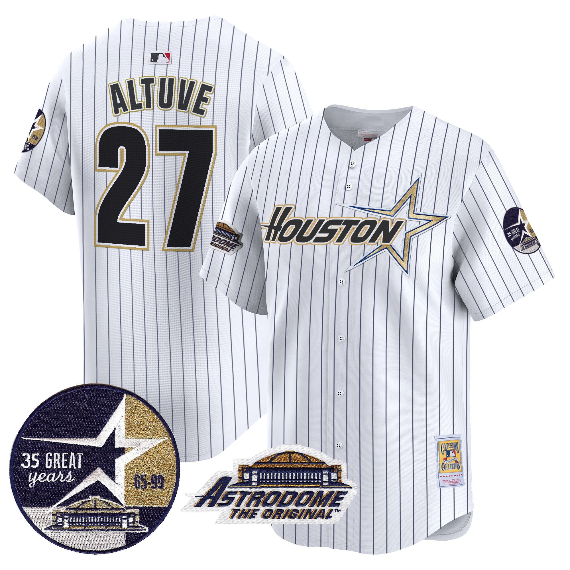 Men's JosÃˆ Altuve Houston Astros 1999 Throwback 35th & Astrodome Patch Vapor Premier Limited Pinstripe Jersey V2 - All Stitched