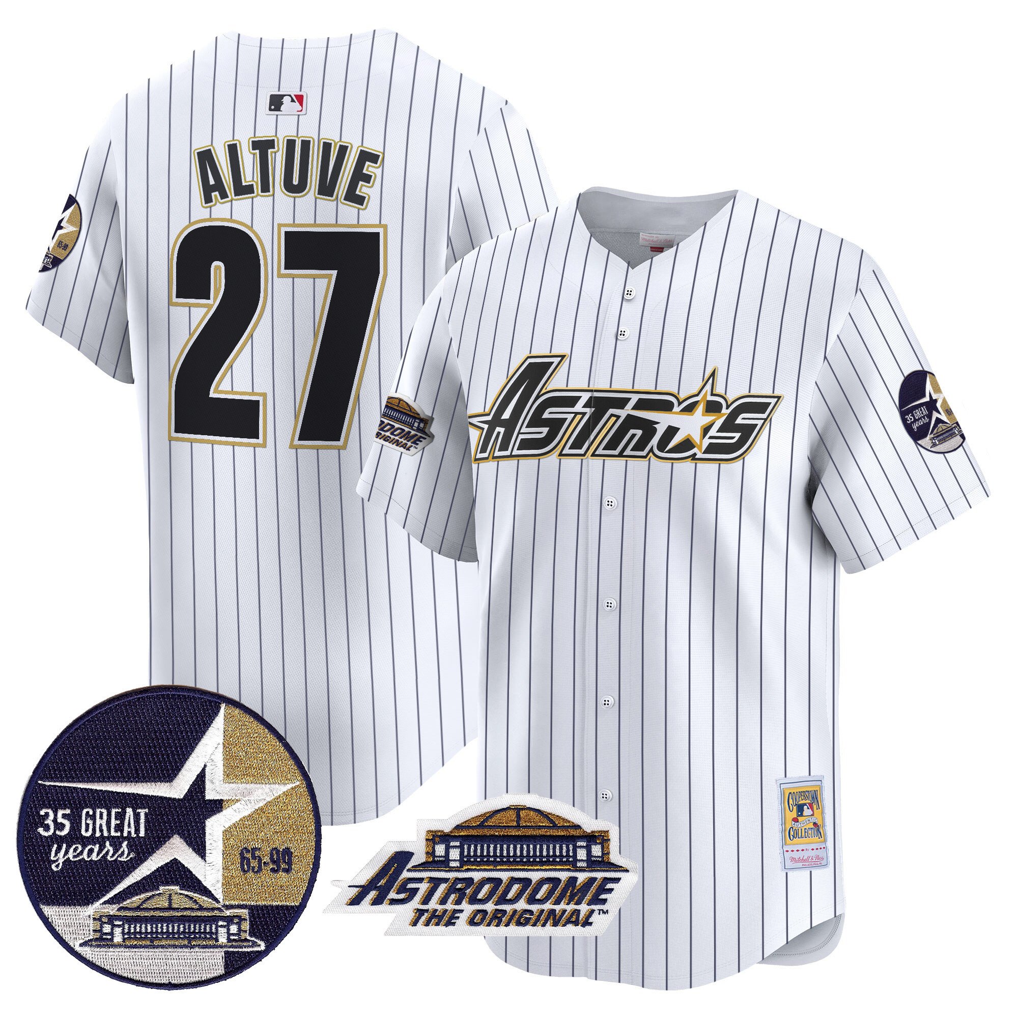 Men's JosÃˆ Altuve Houston Astros 1999 Throwback 35th & Astrodome Patch Vapor Premier Limited Pinstripe Jersey V3 - All Stitched