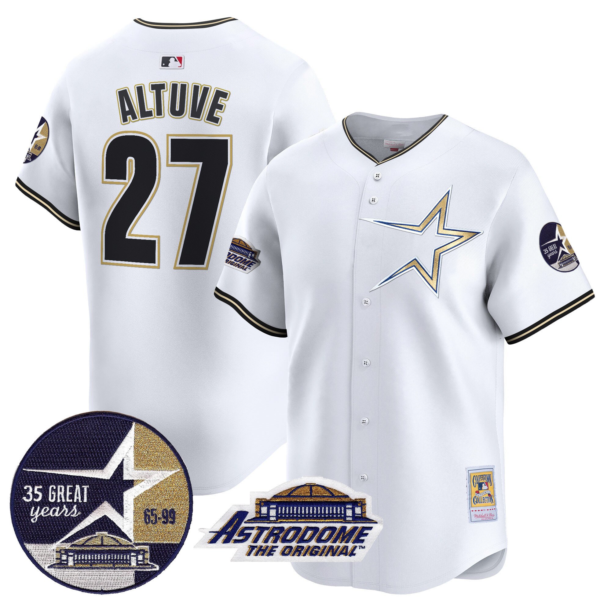 Men's JosÃˆ Altuve Houston Astros 1999 Throwback 35th & Astrodome Patch Vapor Premier Limited White Jersey - All Stitched