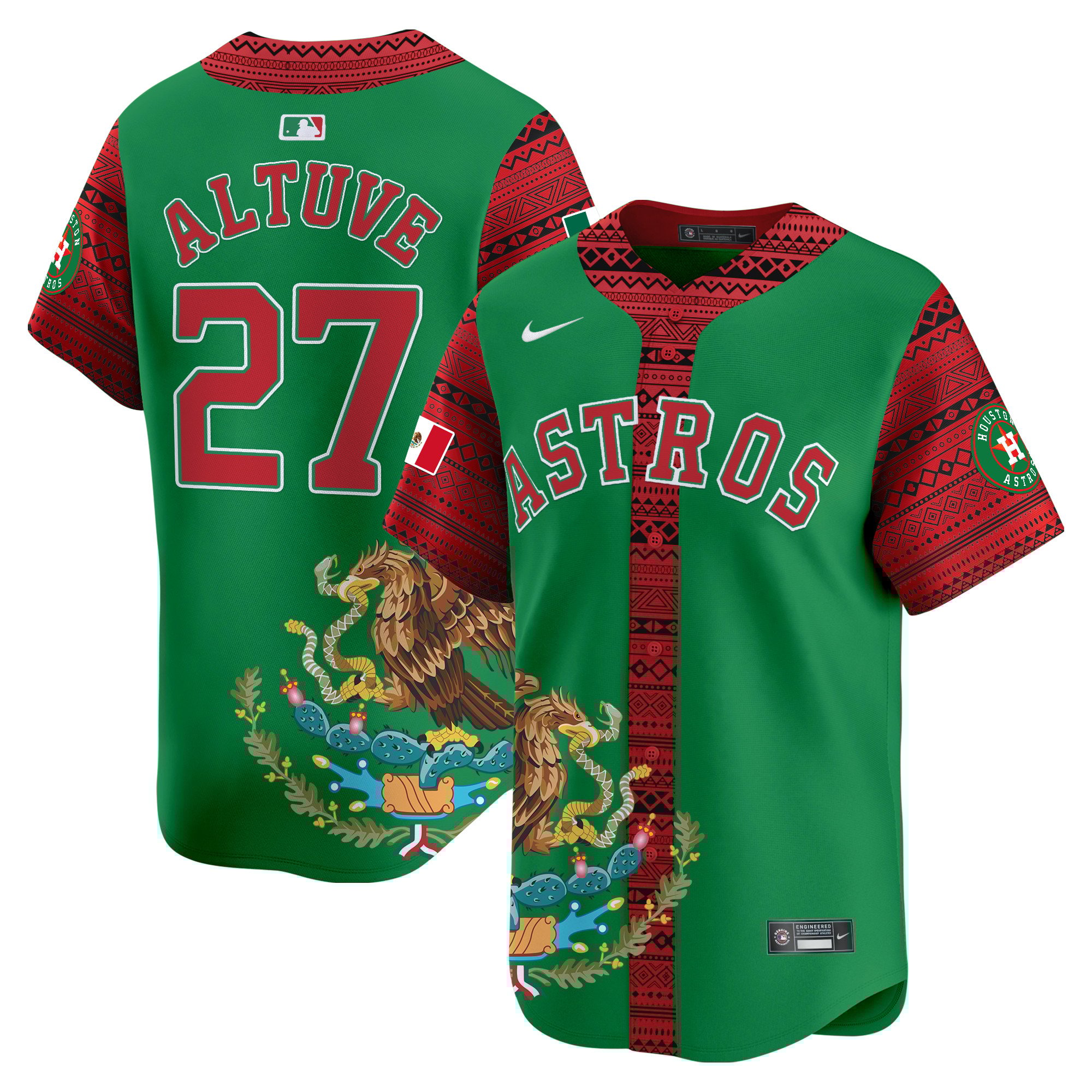 Men's JosÃˆ Altuve Houston Astros Aztec Mexico Vapor Premier Limited Green Jersey V2- Printed
